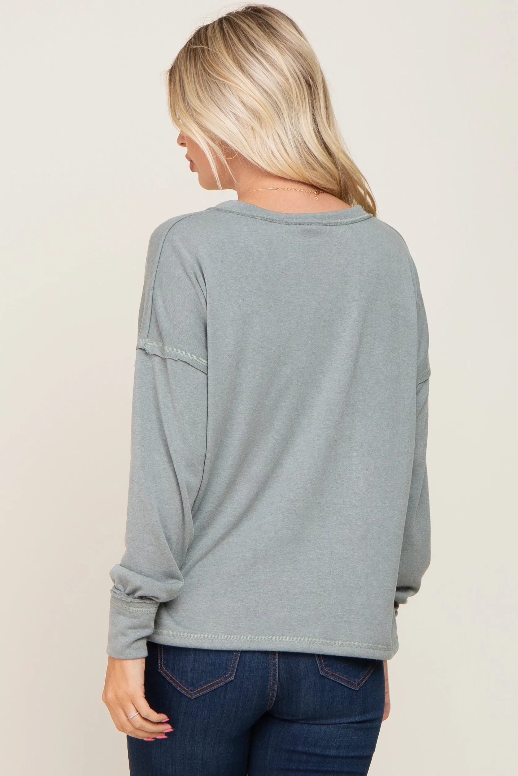 Sage Button Front Terry Long Sleeve Top sold by Pinkblush product image thumbnail 3