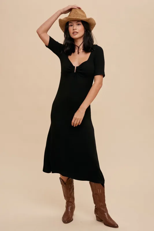 Black U Notched Midi Dress made by Pinkblush