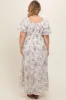 Beige Floral Puff Sleeve Plus Maternity Maxi Dress sold by Pinkblush