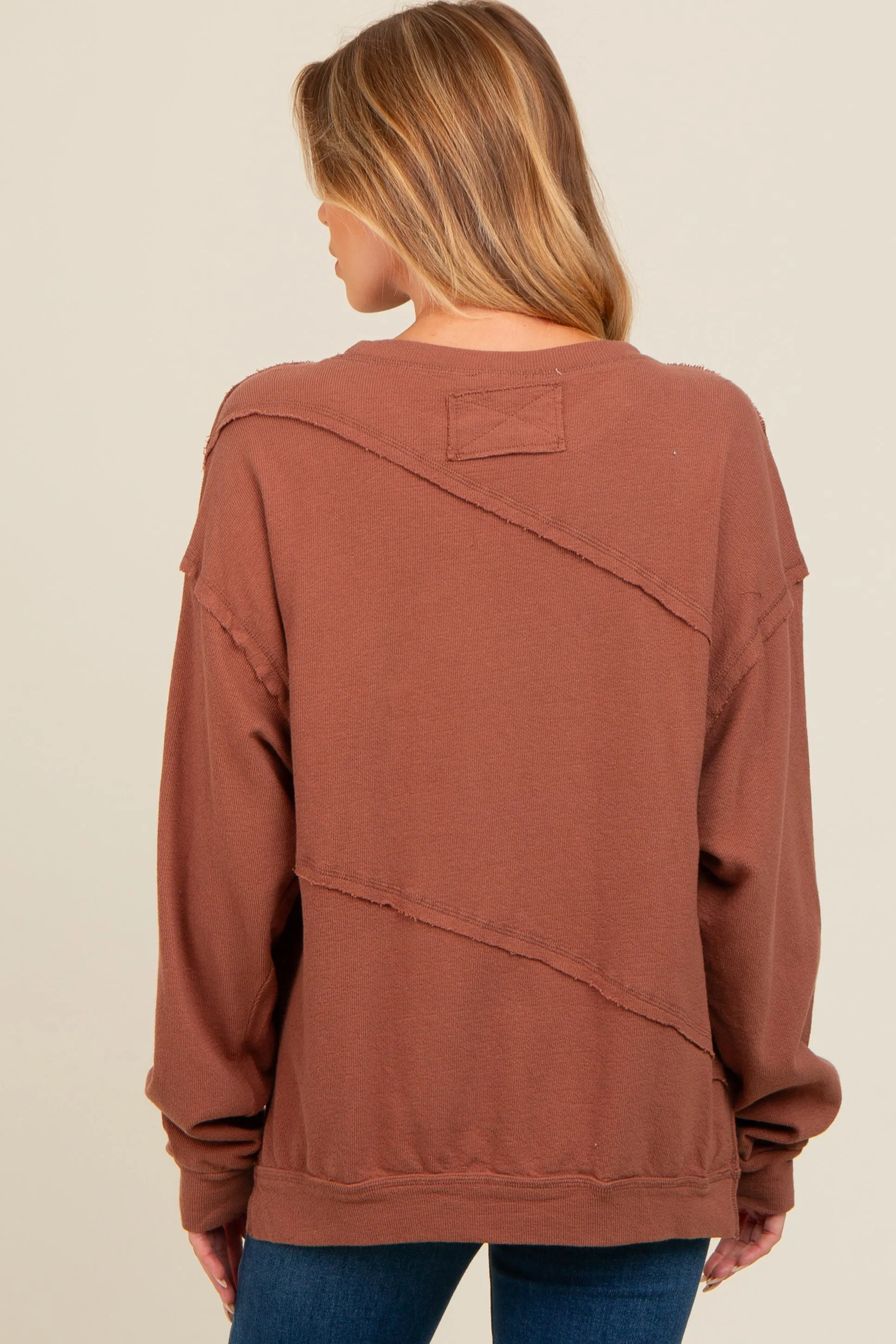 Brown Exposed Seam Dolman Sleeve Maternity Sweatshirt sold by Pinkblush product image thumbnail 3