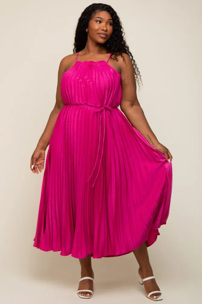 Fuchsia Pleated Sleeveless Waist Tie Maternity Plus Maxi Dress sold by Pinkblush product image thumbnail 5