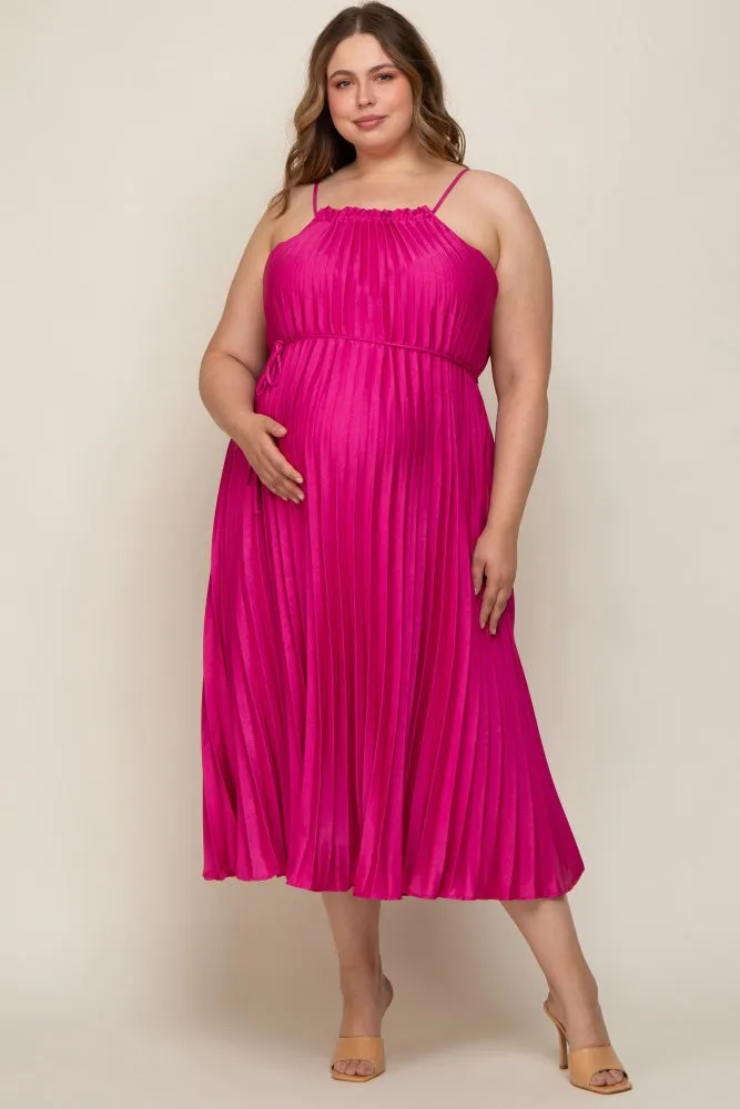 Fuchsia Pleated Sleeveless Waist Tie Maternity Plus Maxi Dress sold by Pinkblush