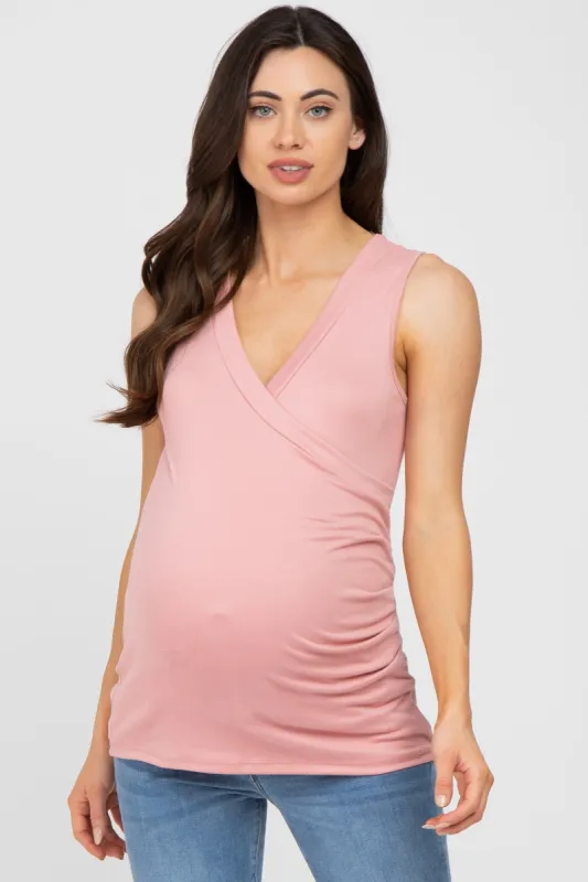 Pink Crossover Ruched Maternity Nursing Tank sold by Pinkblush