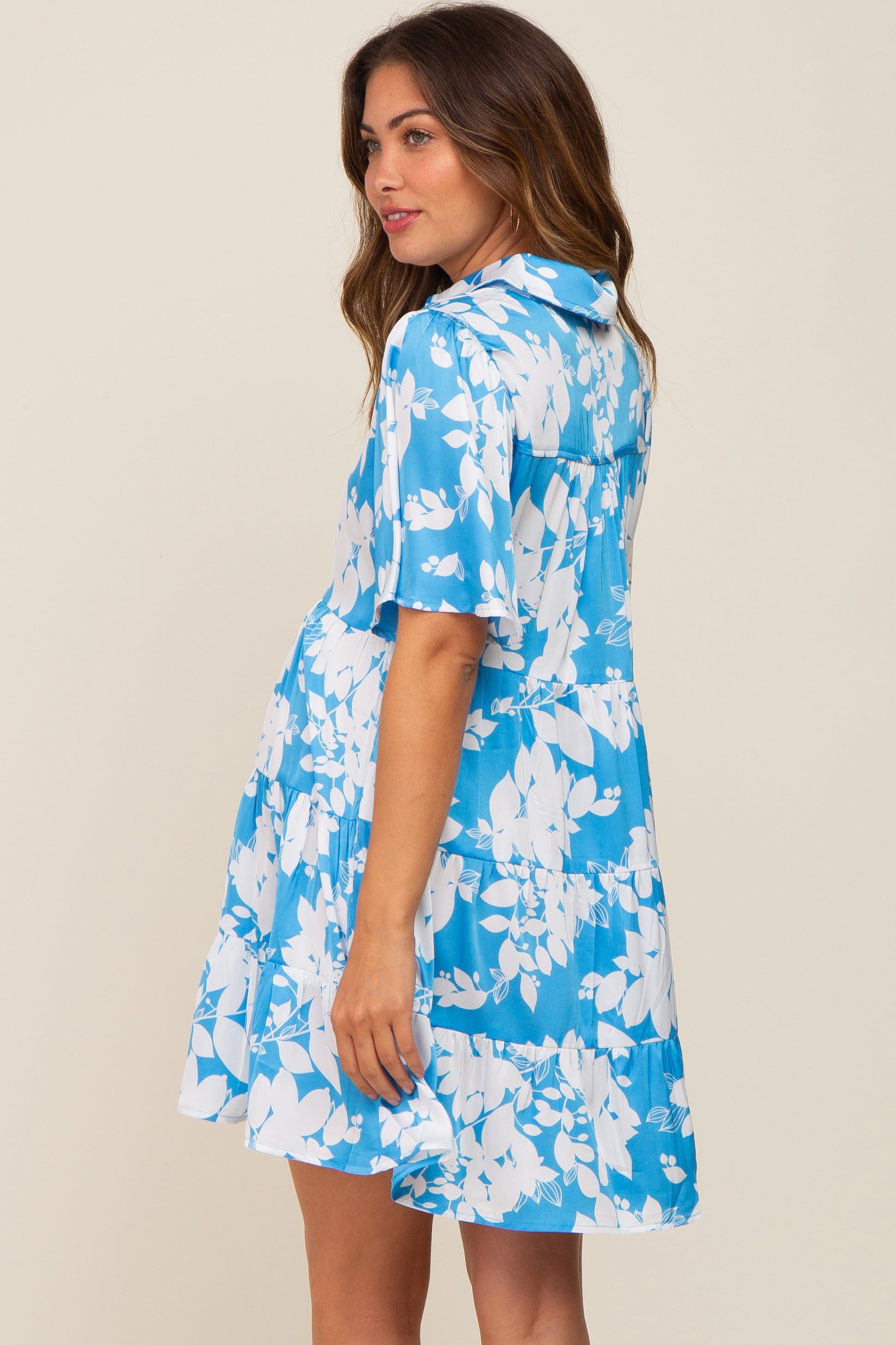 Blue Floral Collared Tiered Maternity Dress sold by Pinkblush product image thumbnail 3