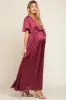Burgundy Satin Wrap Maternity/Nursing Dress sold by Pinkblush