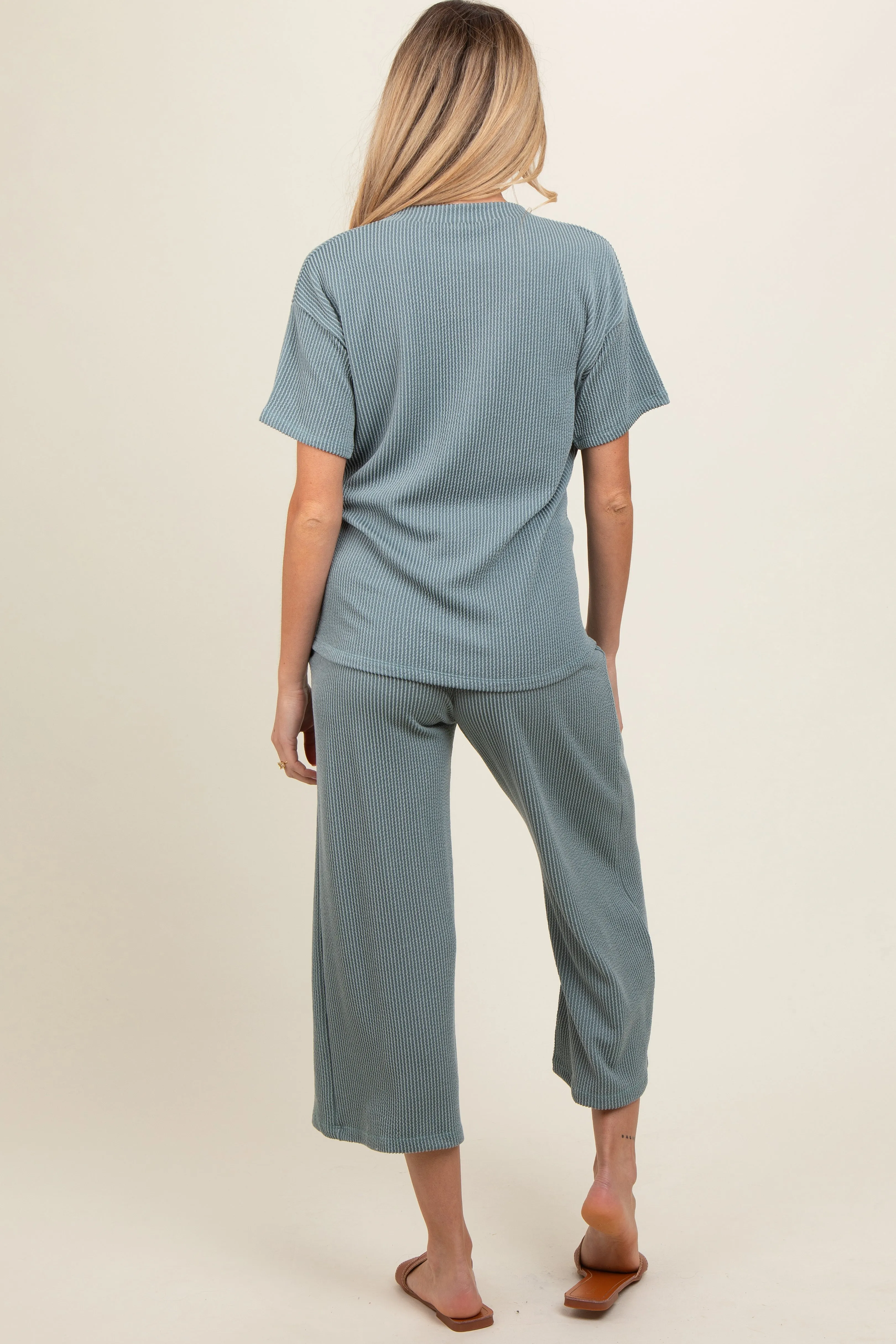 Dark Teal Ribbed Short Sleeve Top Maternity Pajama Set sold by Pinkblush product image thumbnail 4