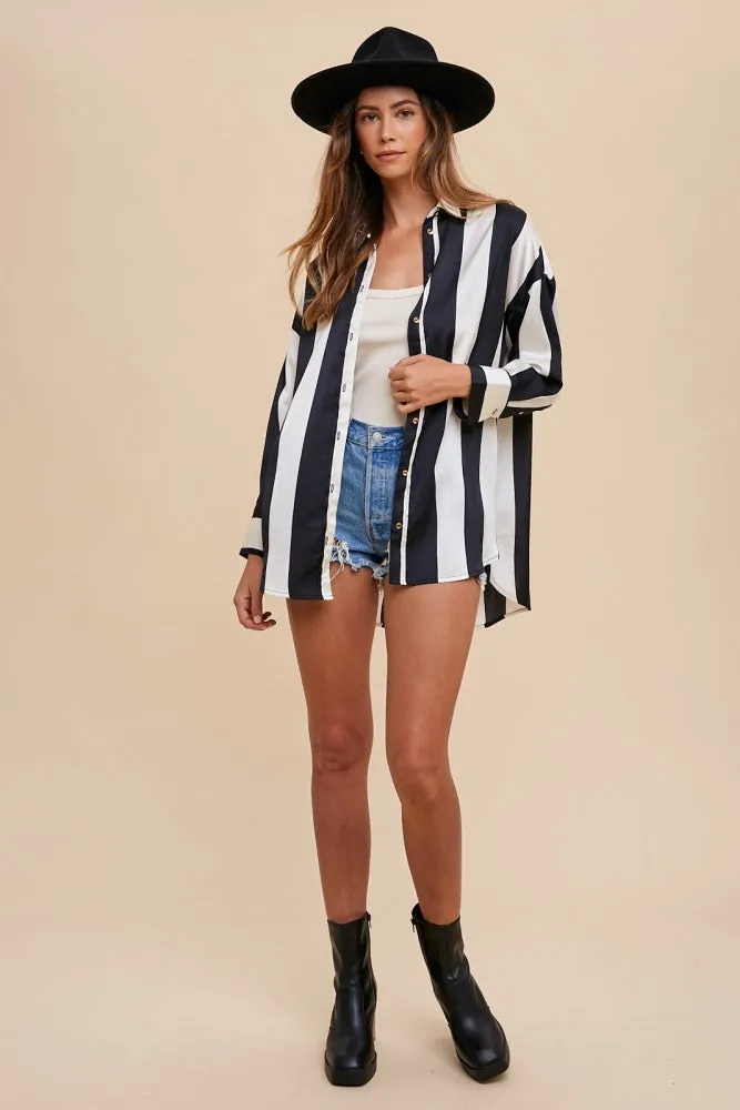 Black Ivory Wide Striped Satin Relaxed Fit Woven Blouse sold by Pinkblush product image thumbnail 5