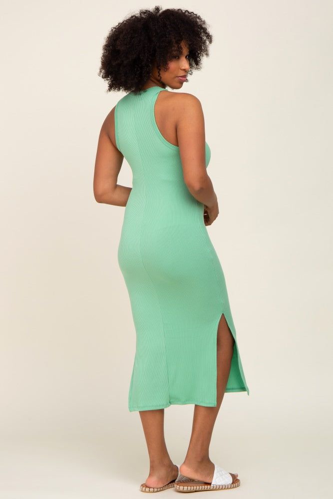 Green Ribbed Sleeveless Side Slit Midi Dress sold by Pinkblush product image thumbnail 3