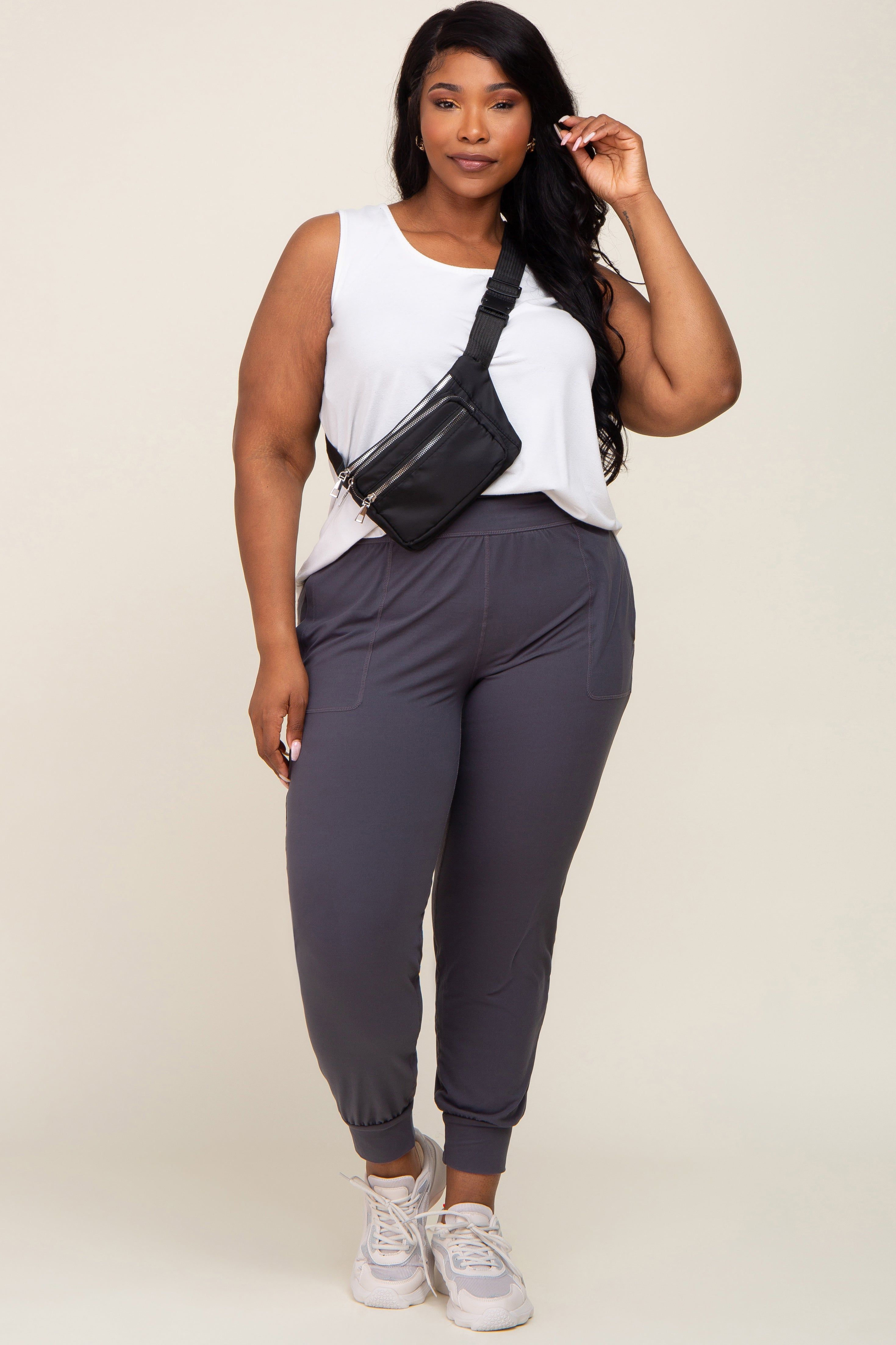 Charcoal Soft Knit Maternity Plus Jogger Pants sold by Pinkblush product image thumbnail 7