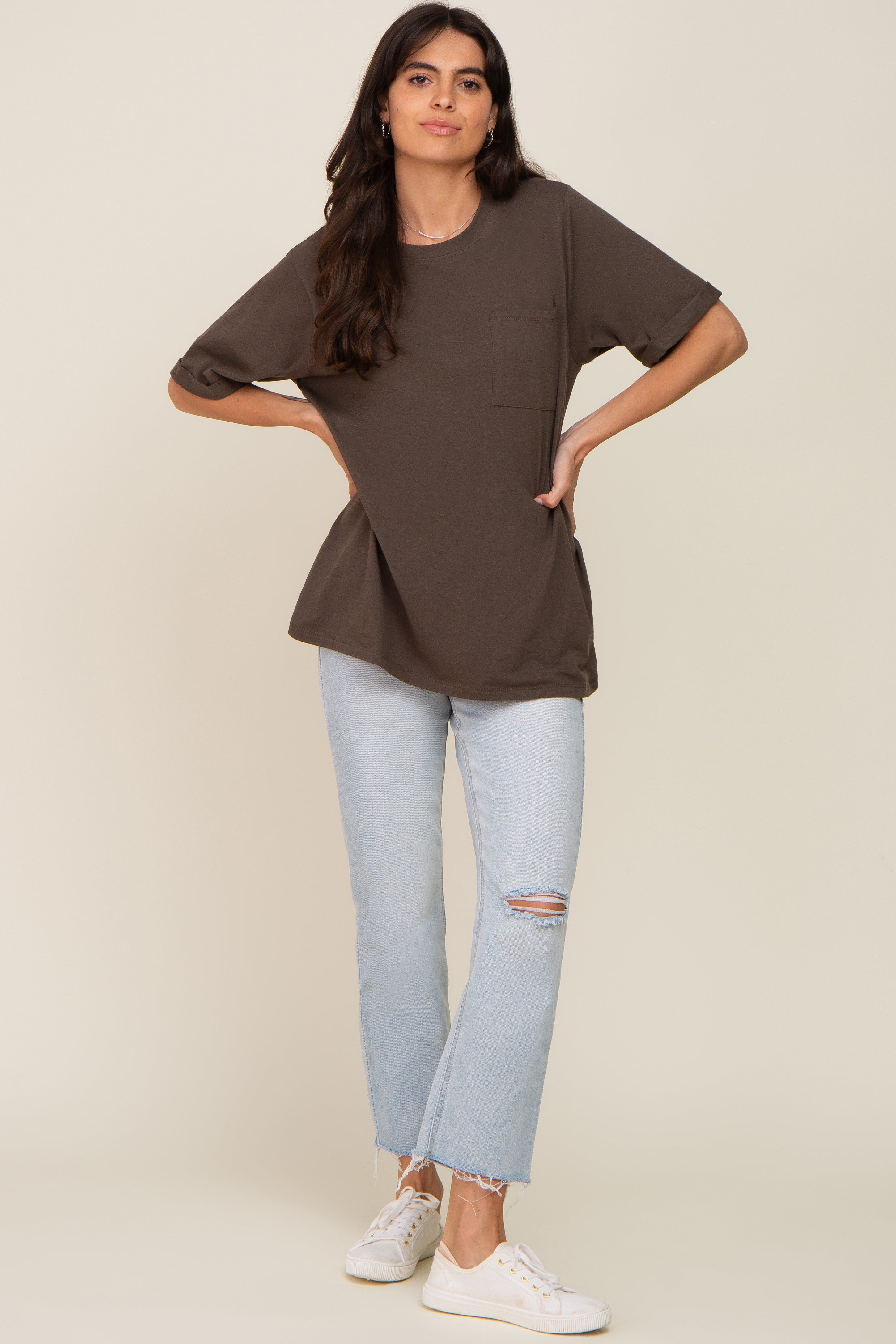 Olive Oversized Pocket Front Short Sleeve Top sold by Pinkblush product image thumbnail 4