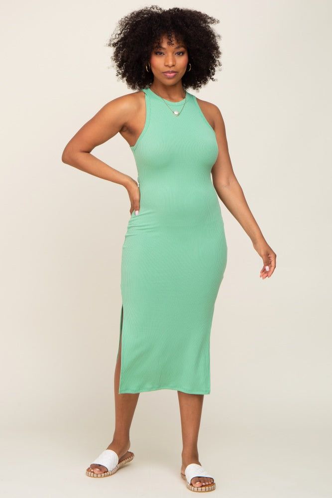 Green Ribbed Sleeveless Side Slit Midi Dress sold by Pinkblush product image thumbnail 4