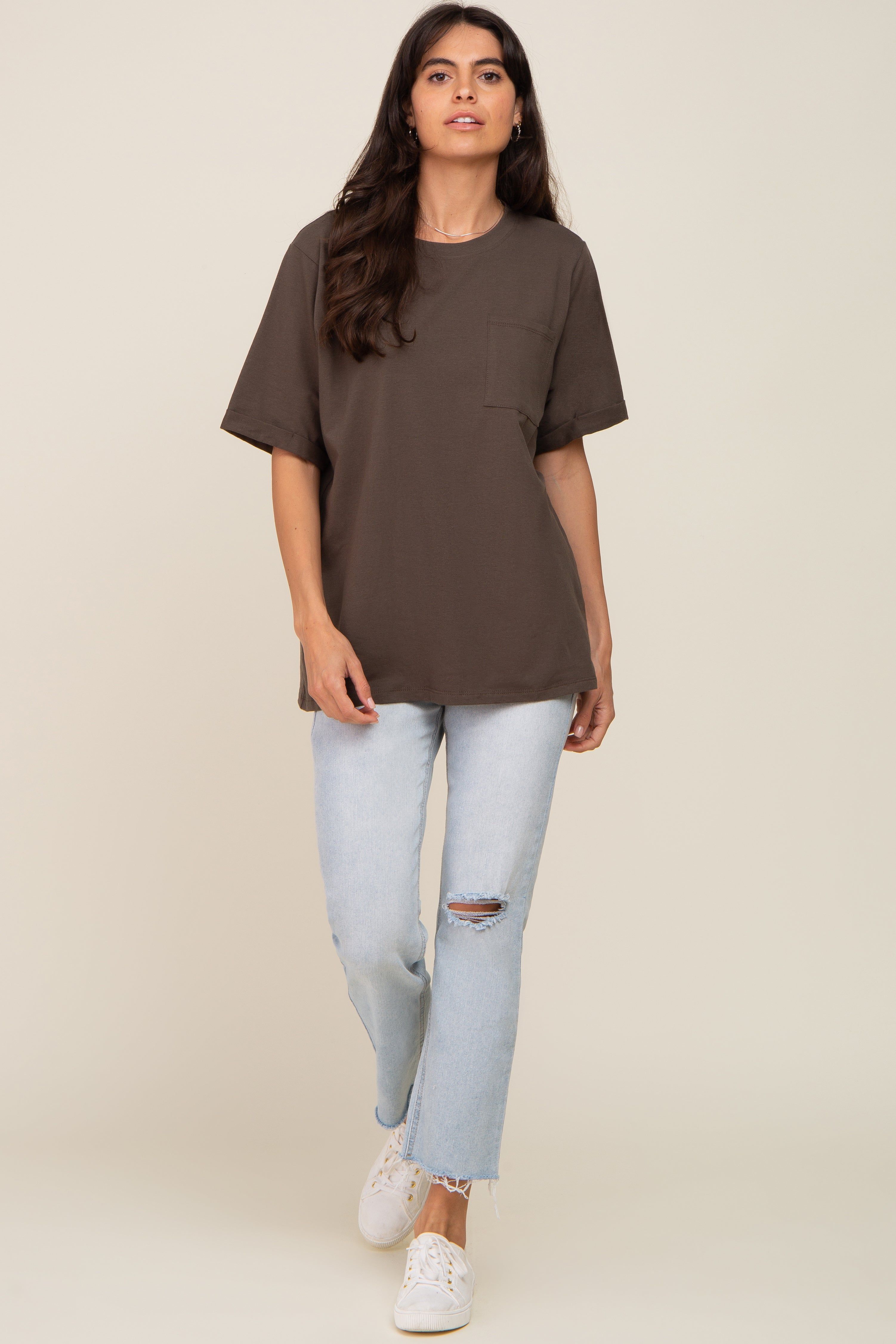Olive Oversized Pocket Front Short Sleeve Top sold by Pinkblush product image thumbnail 5