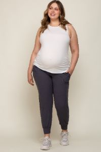 Charcoal Soft Knit Maternity Plus Jogger Pants sold by Pinkblush