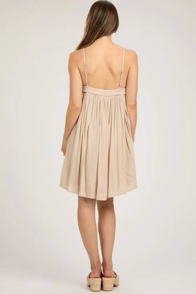 Beige Sleeveless Deep V-Neck Maternity Dress sold by Pinkblush product image thumbnail 3