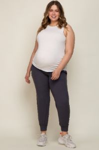 Charcoal Soft Knit Maternity Plus Jogger Pants sold by Pinkblush