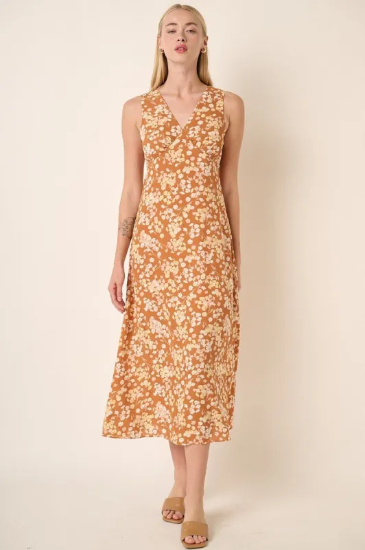 Orange Flower Print V Neck Sleeveless Maxi Dress sold by Pinkblush
