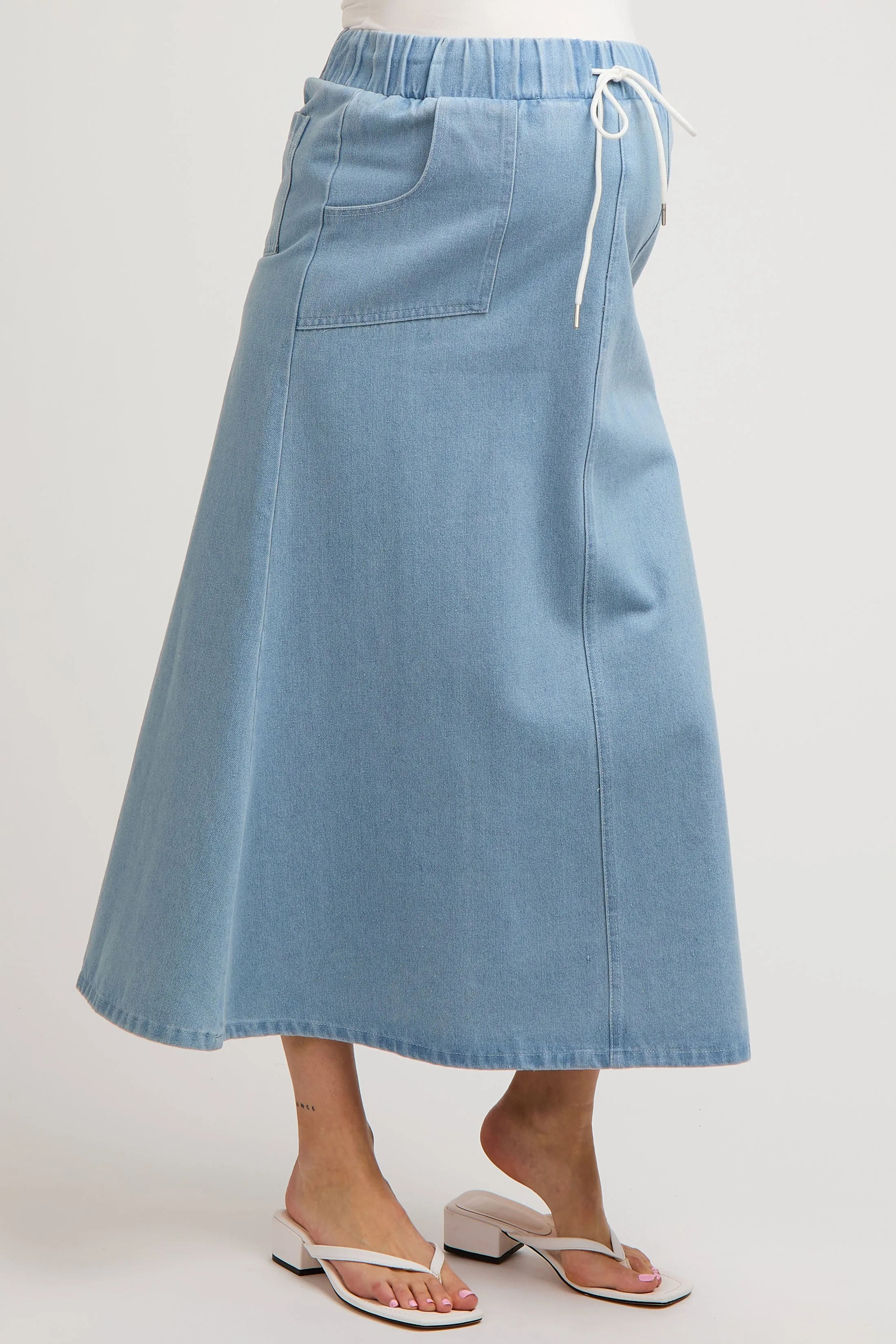 Light Blue Denim Front Tie Maternity Maxi Skirt sold by Pinkblush product image thumbnail 3