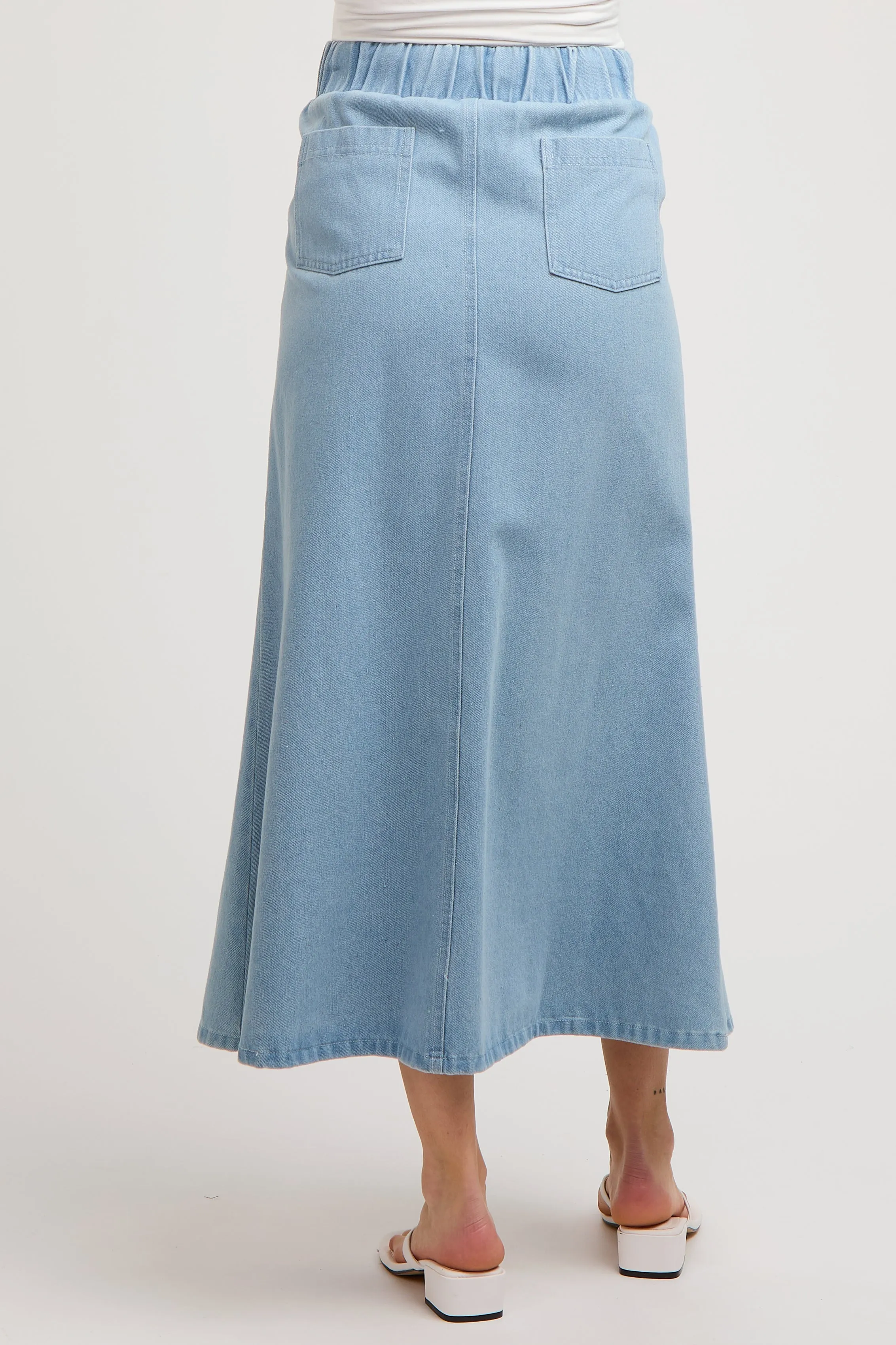 Light Blue Denim Front Tie Maternity Maxi Skirt sold by Pinkblush product image thumbnail 4