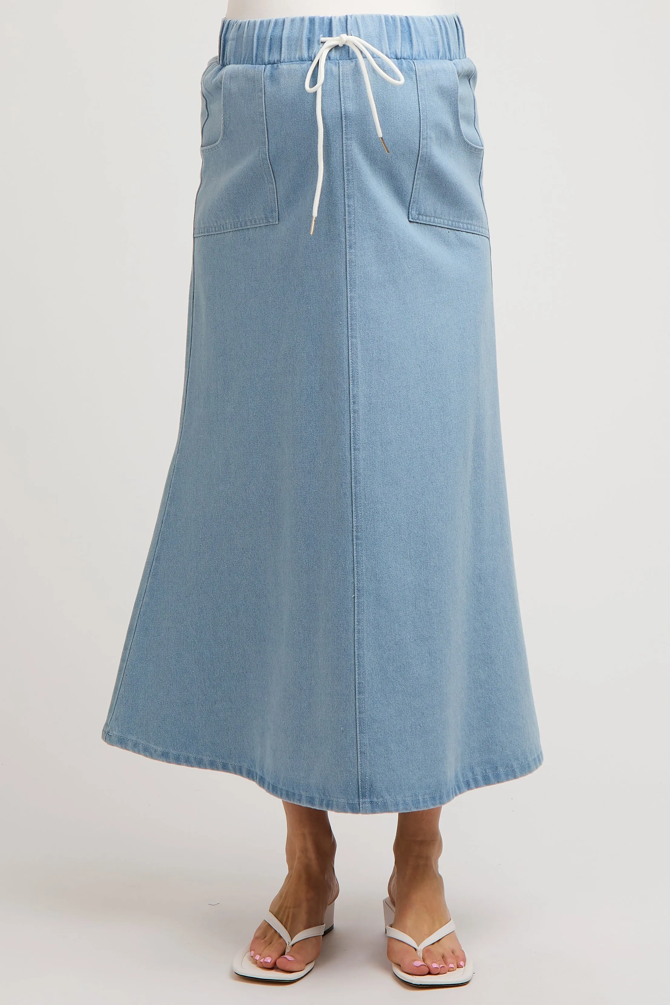 Light Blue Denim Front Tie Maternity Maxi Skirt sold by Pinkblush product image thumbnail 2