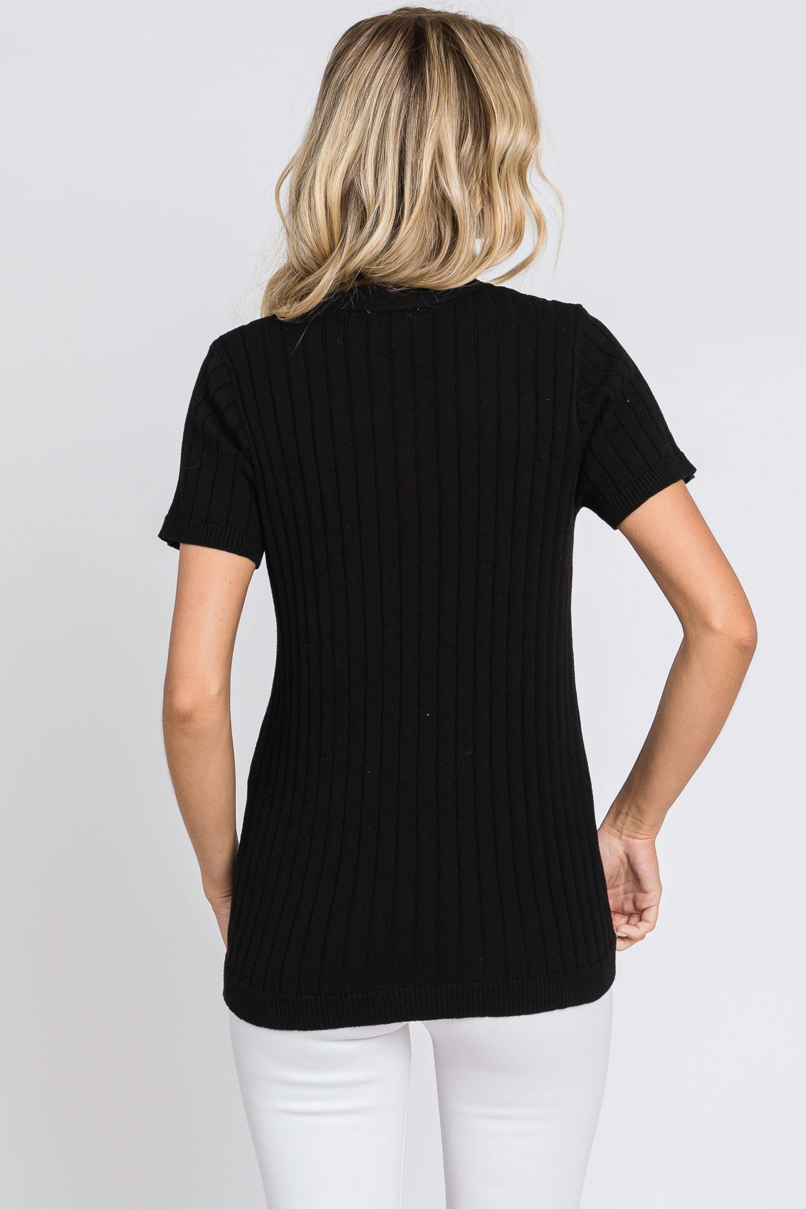 Black Ribbed Knit Button Top sold by Pinkblush product image thumbnail 3