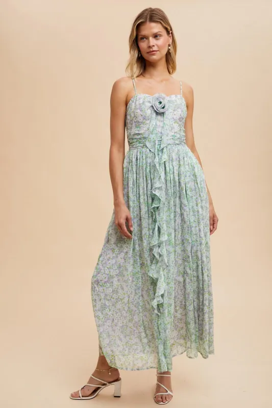 Lavender Multi Rosette Floral Maxi Dress sold by Pinkblush