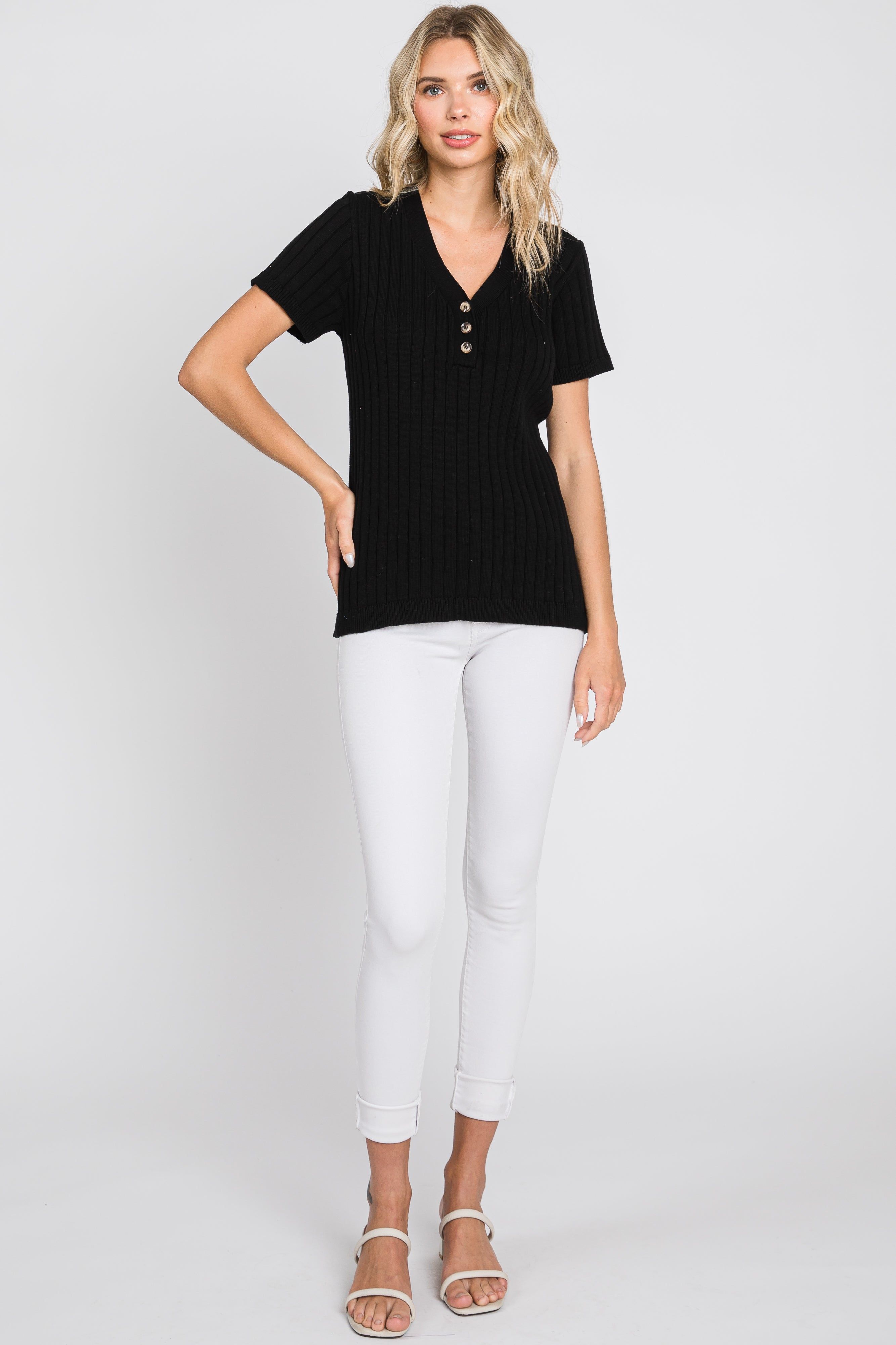 Black Ribbed Knit Button Top sold by Pinkblush product image thumbnail 5