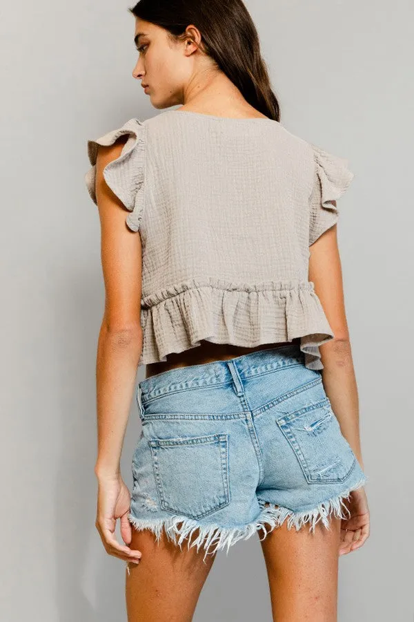 Taupe Cotton Gauze Peplum Blouse Crop Top sold by Pinkblush product image thumbnail 5