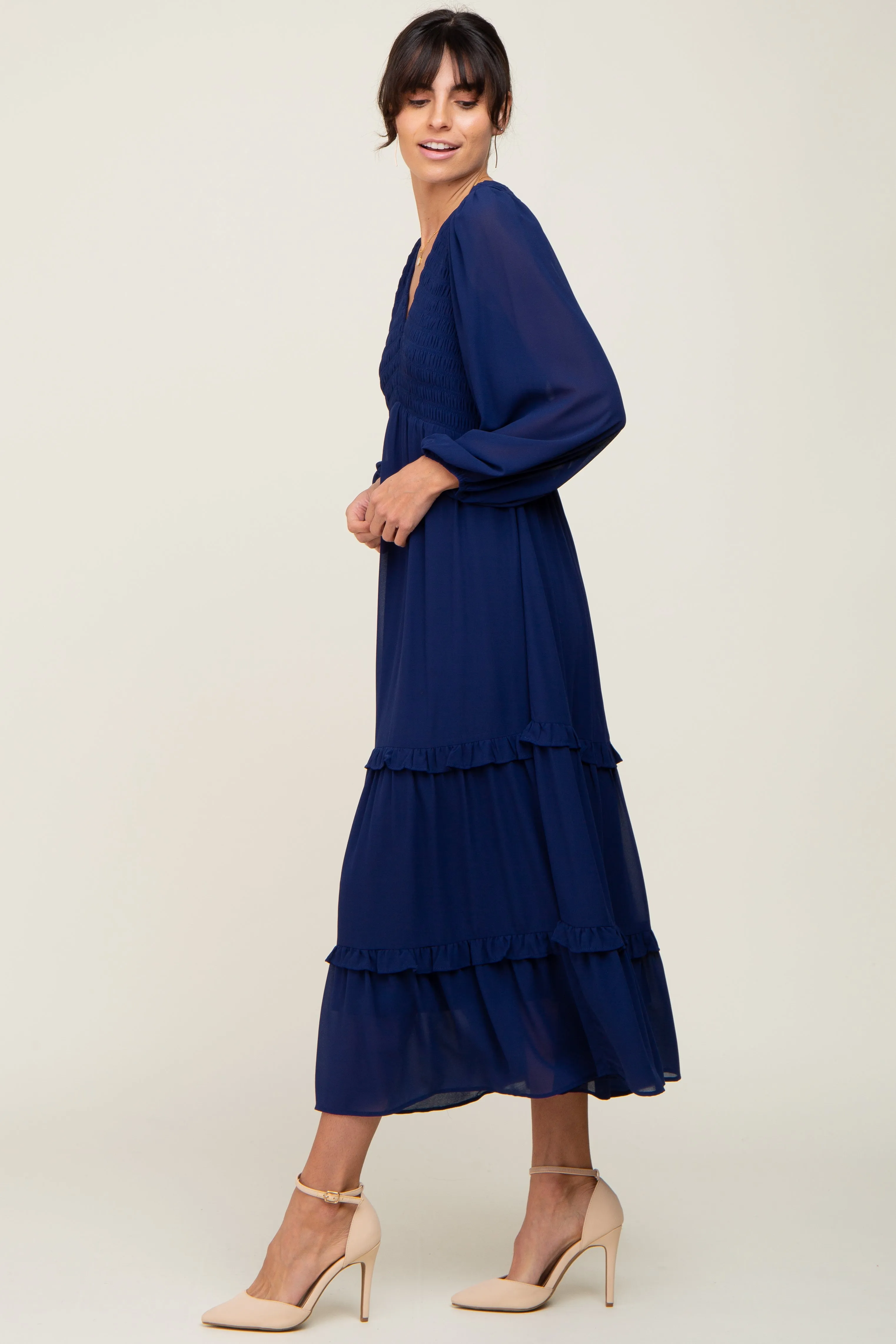 Navy Blue Smocked Tiered Dress sold by Pinkblush product image thumbnail 2