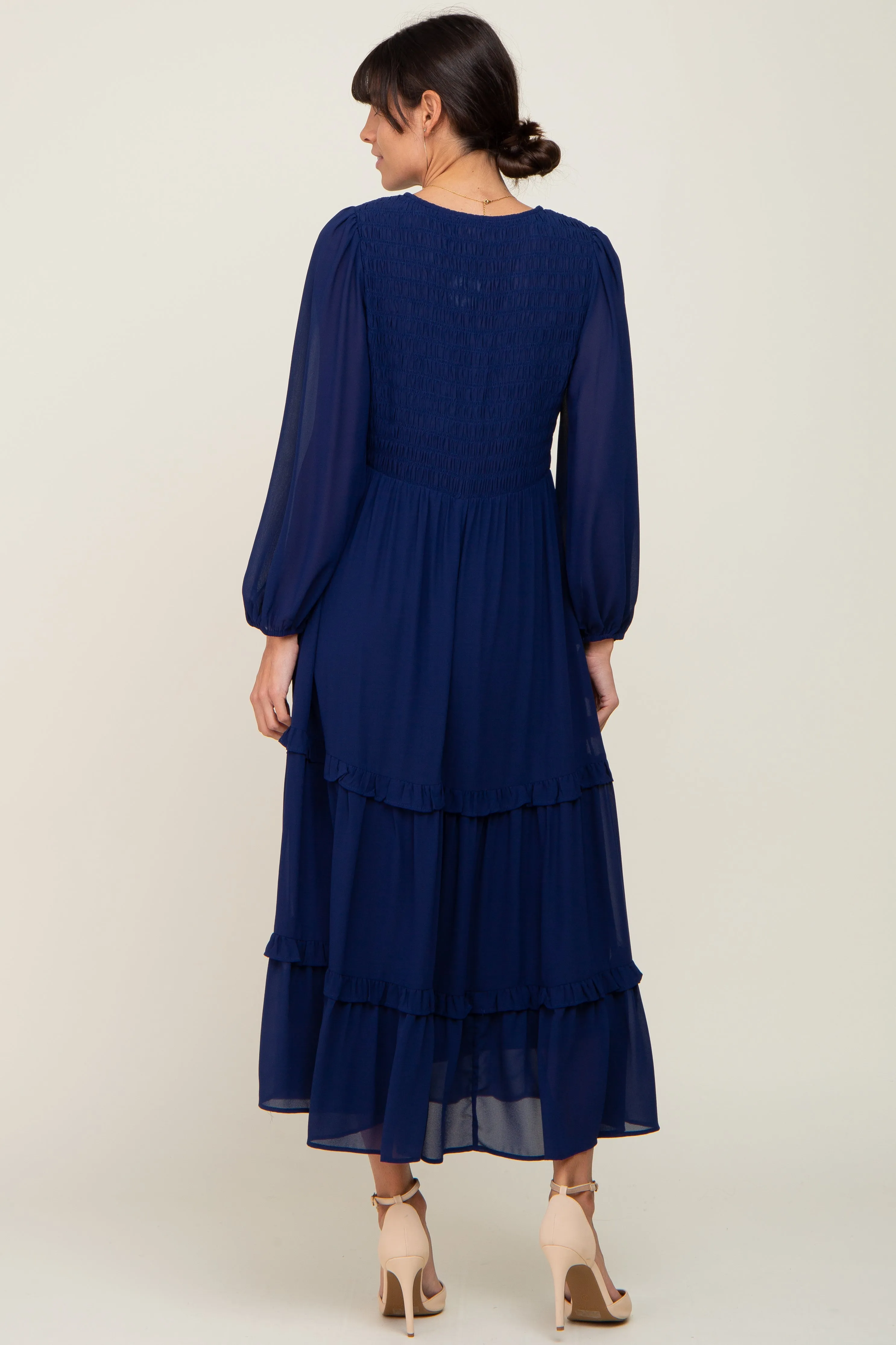Navy Blue Smocked Tiered Dress sold by Pinkblush product image thumbnail 3