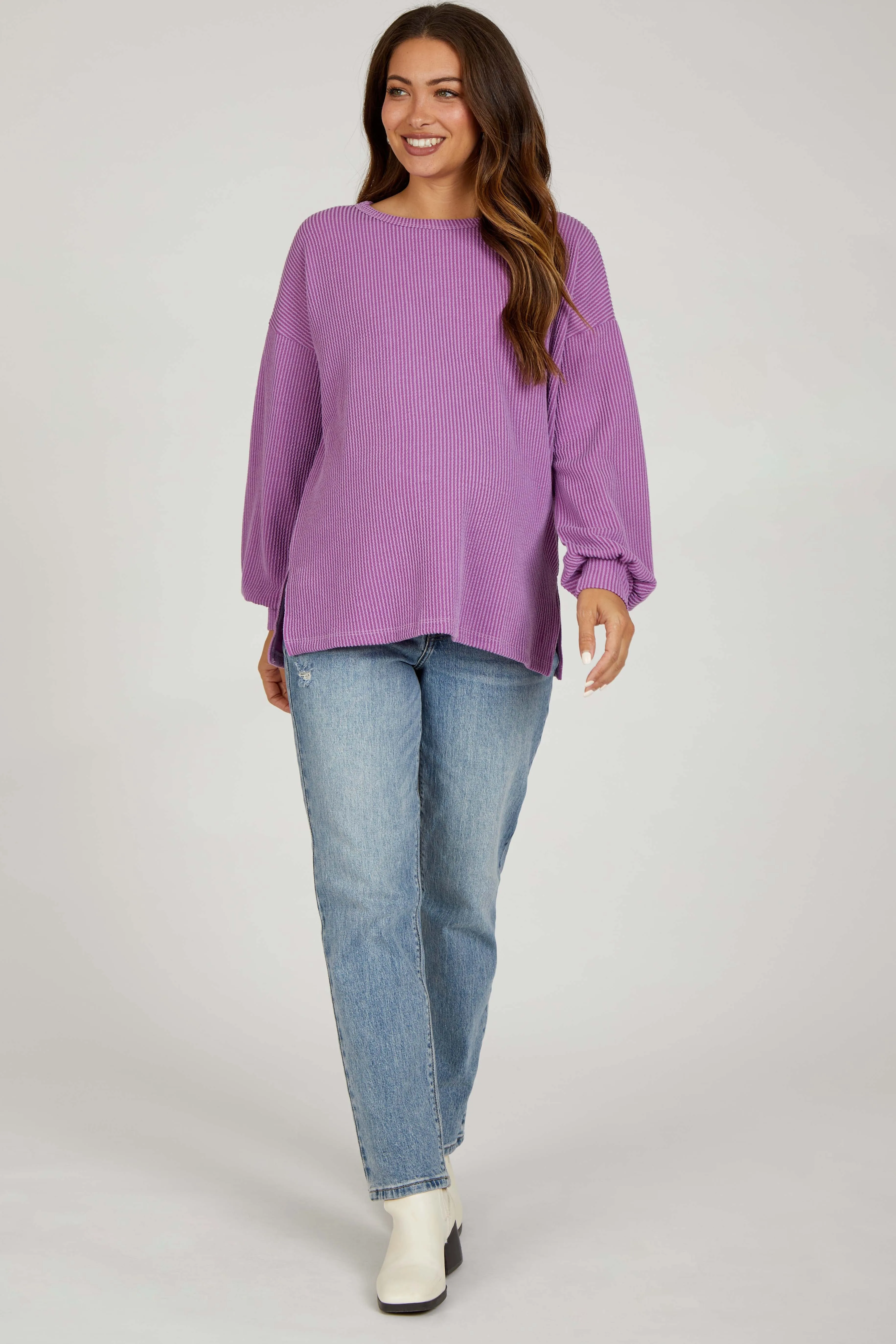 Magenta Ribbed Long Sleeve Maternity Top sold by Pinkblush product image thumbnail 4