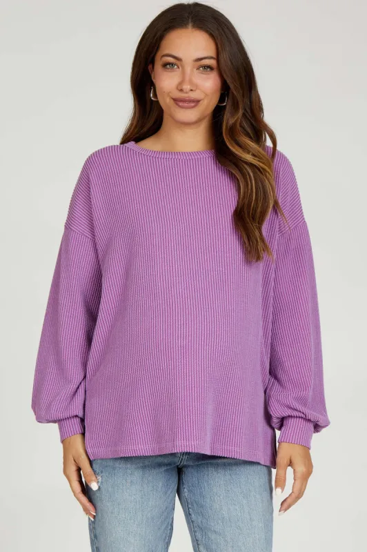 Magenta Ribbed Long Sleeve Maternity Top sold by Pinkblush