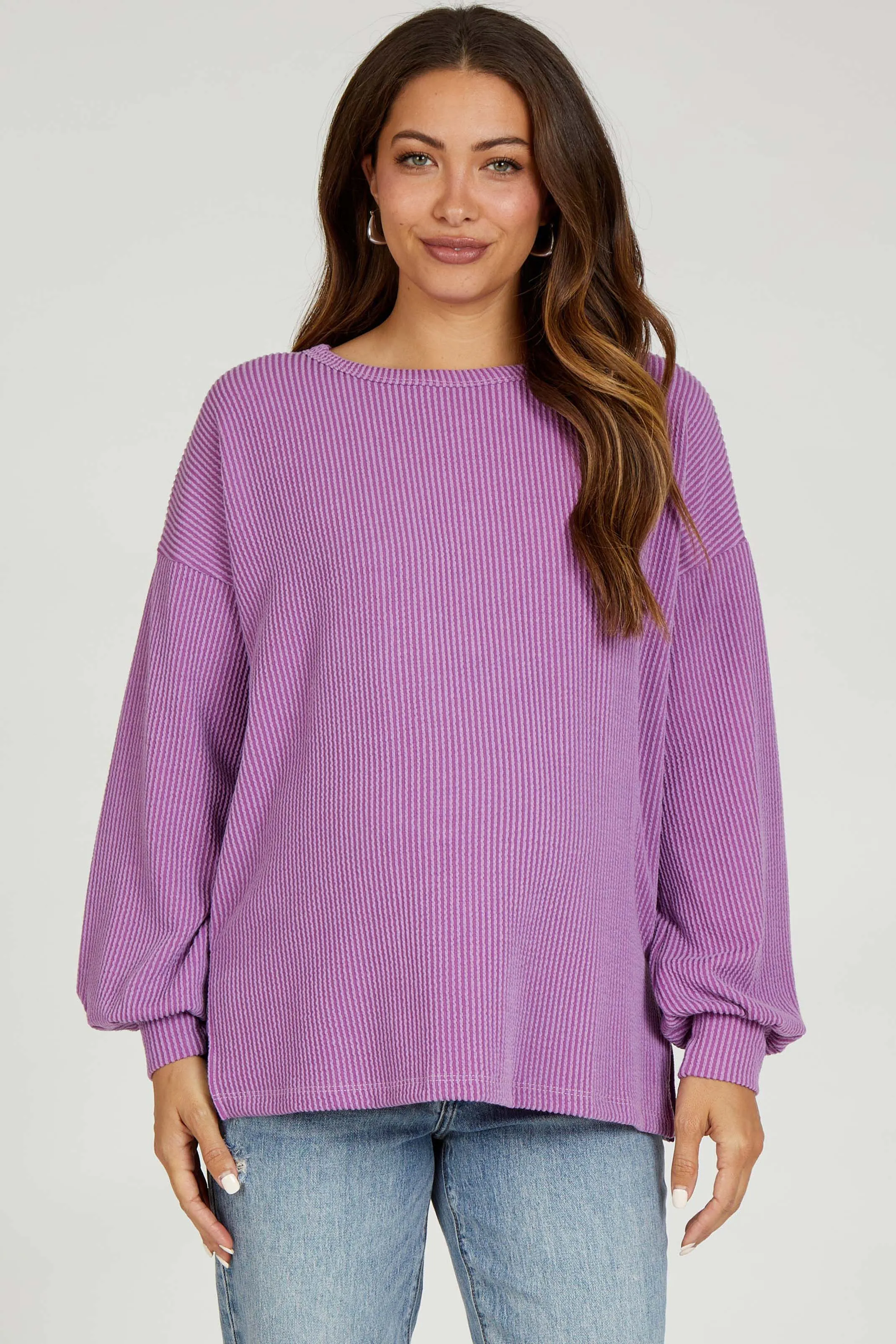 Magenta Ribbed Long Sleeve Maternity Top sold by Pinkblush