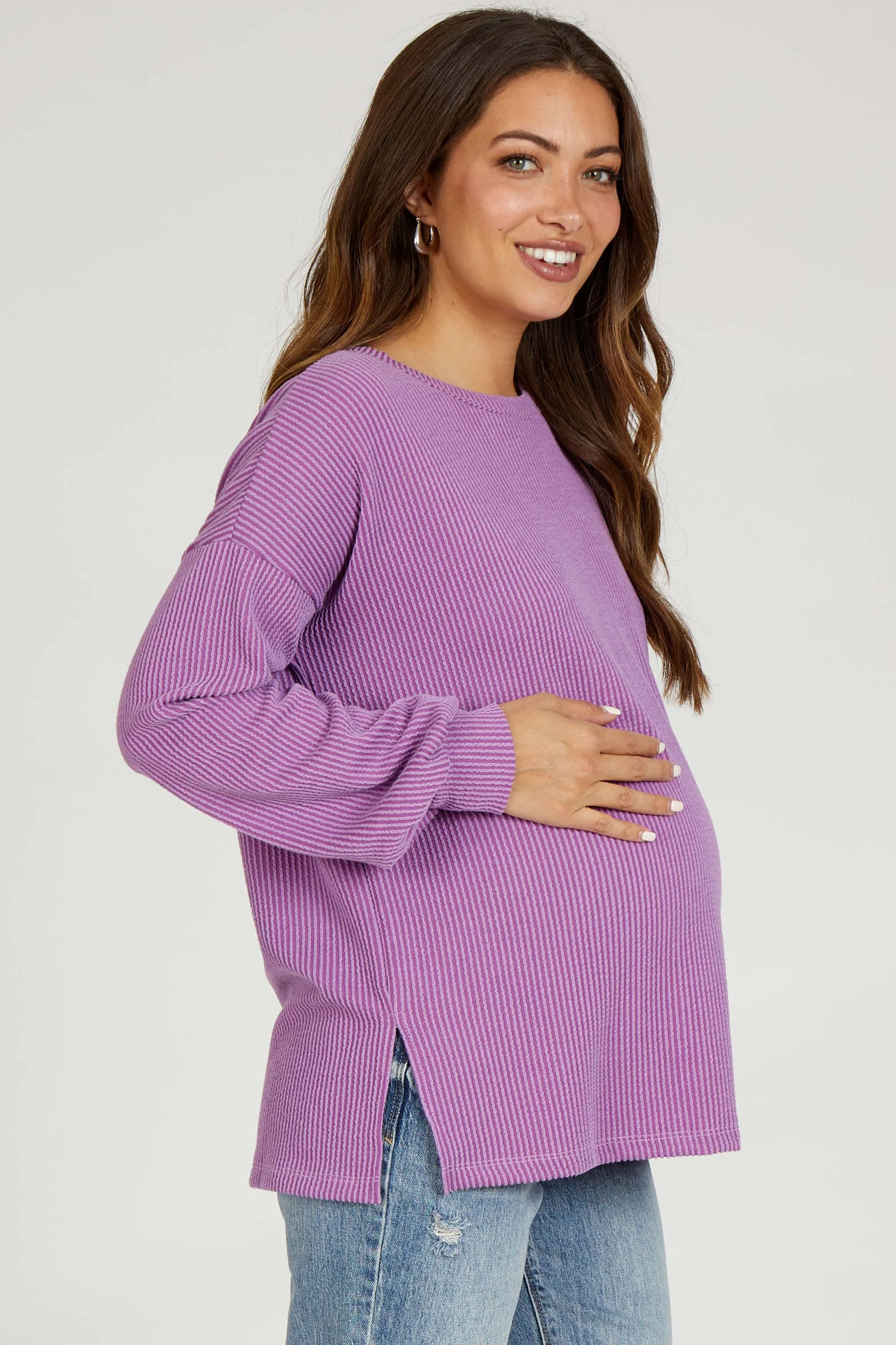 Magenta Ribbed Long Sleeve Maternity Top sold by Pinkblush product image thumbnail 2