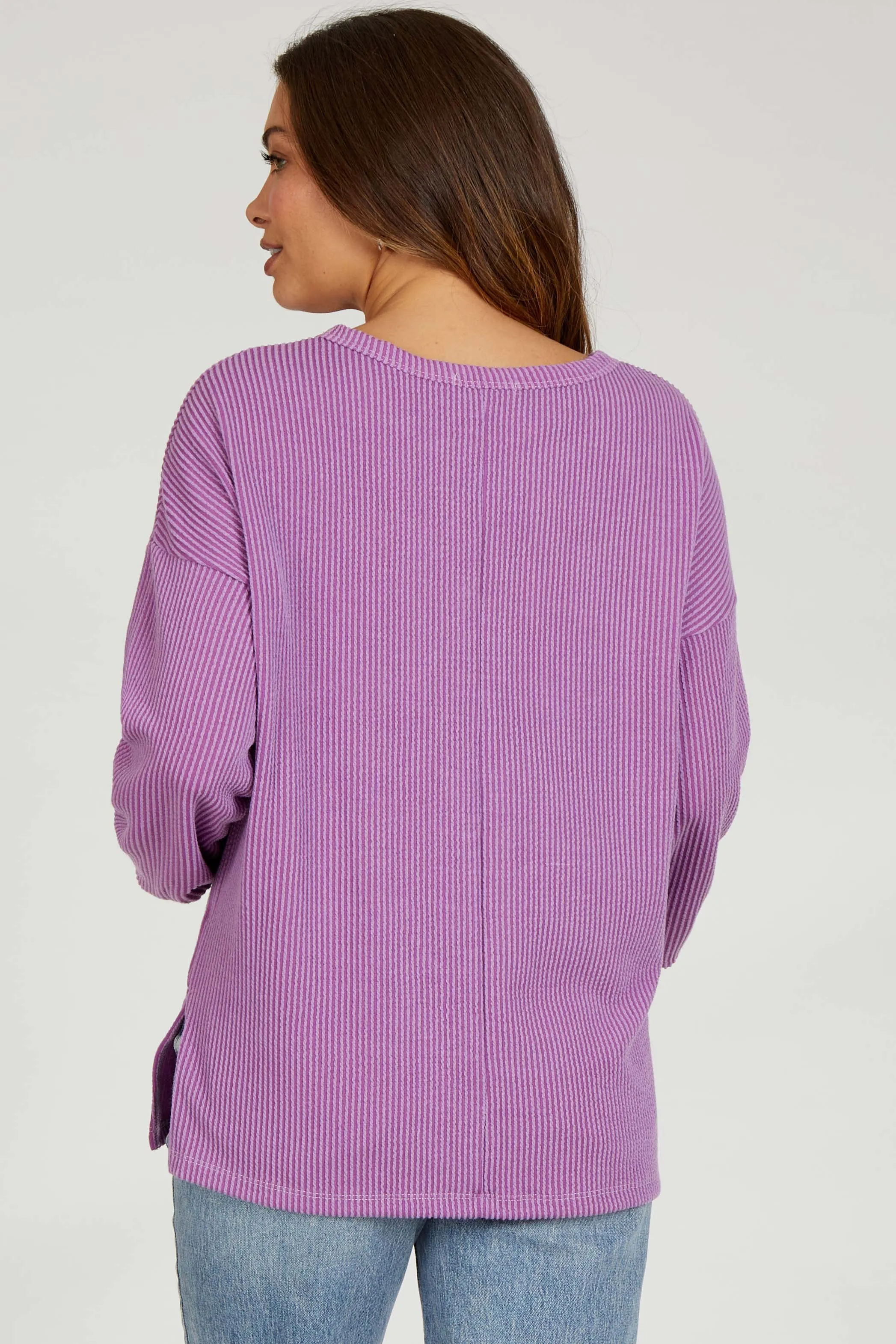 Magenta Ribbed Long Sleeve Maternity Top sold by Pinkblush product image thumbnail 3