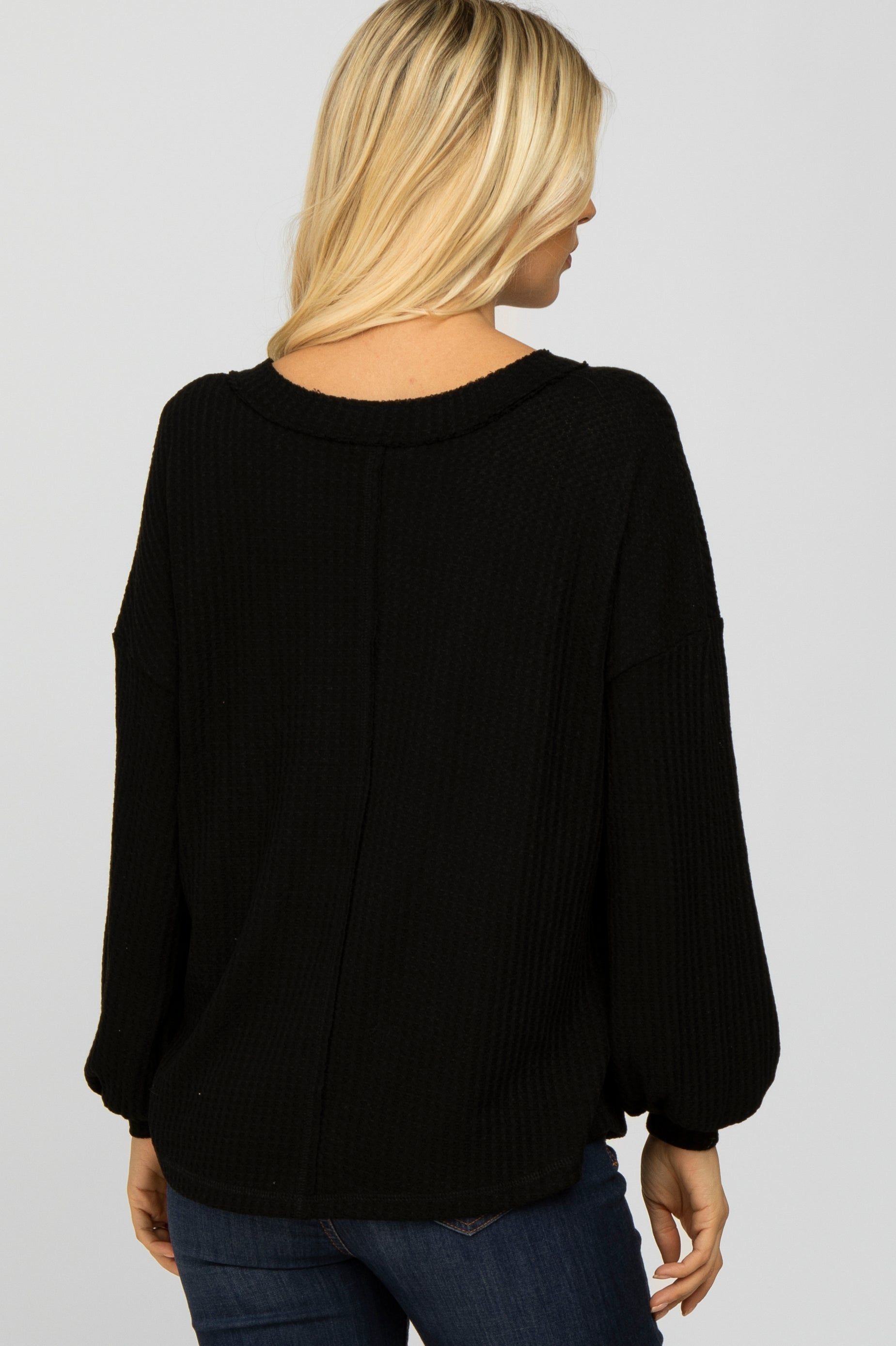 Black Waffle Knit Button Accent Top sold by Pinkblush product image thumbnail 4