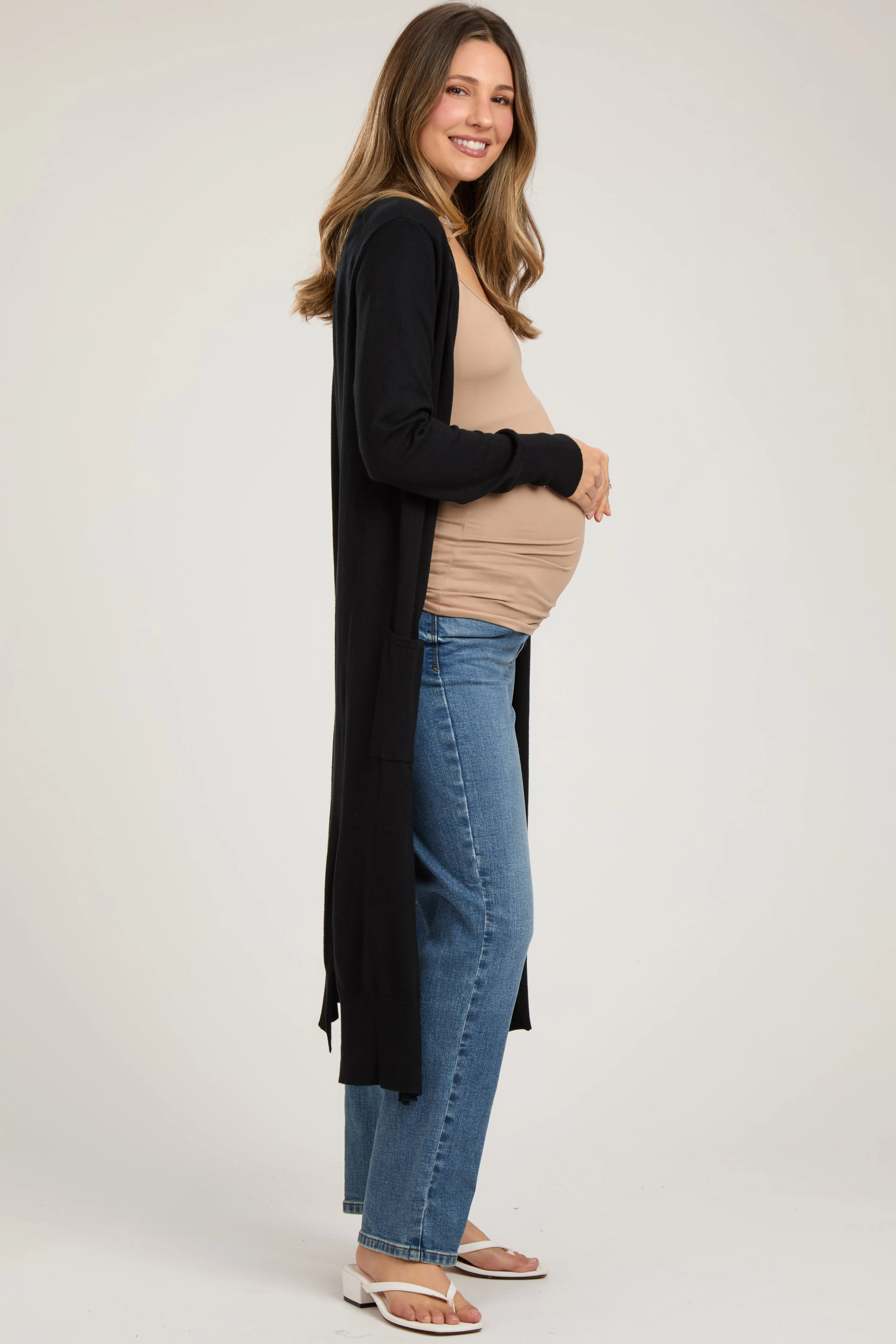 Black Long Maternity Cardigan sold by Pinkblush product image thumbnail 2