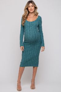 Teal Long Sleeve Knit Maternity Sweater Dress sold by Pinkblush