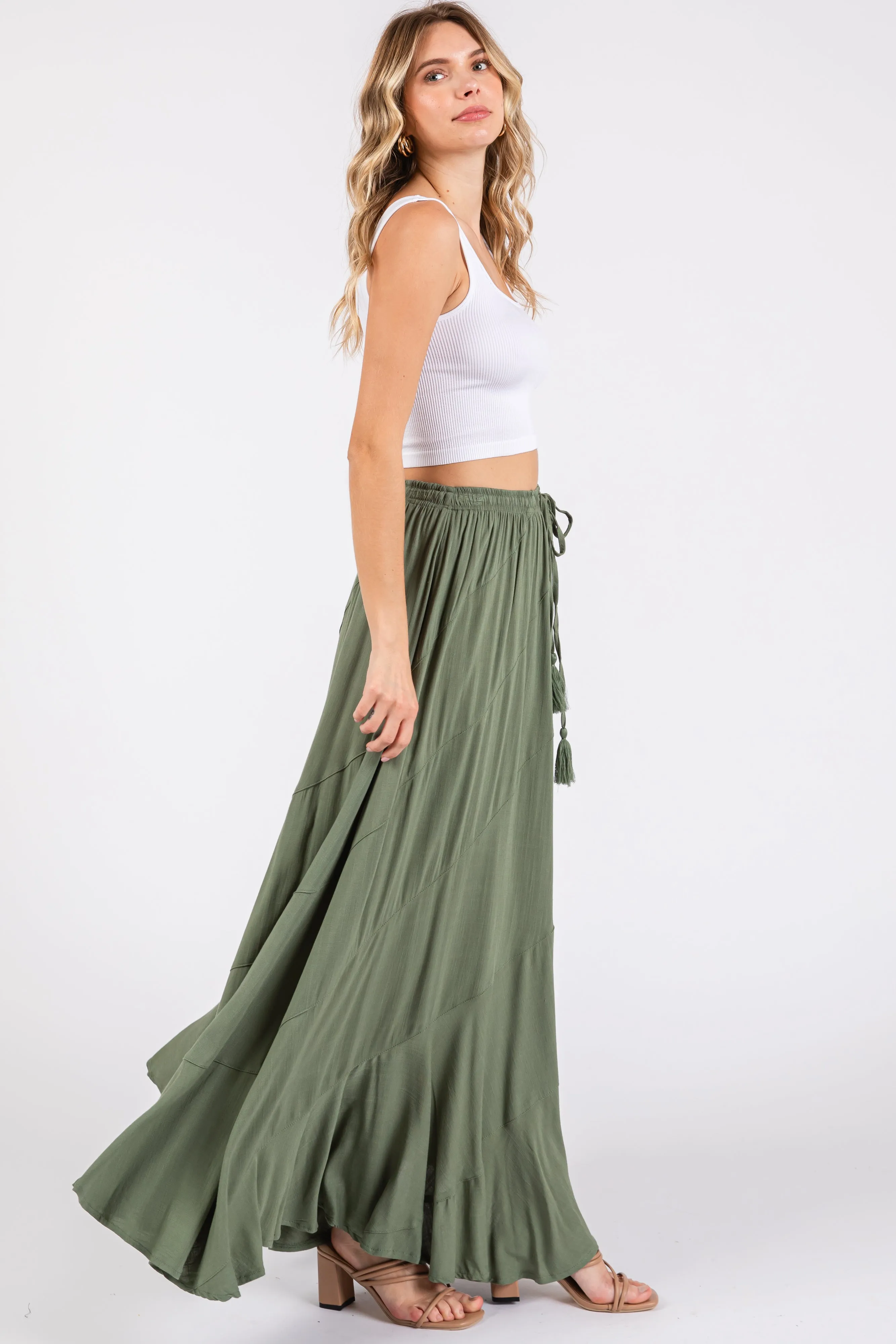 Olive Tassel String Maxi Skirt sold by Pinkblush product image thumbnail 2