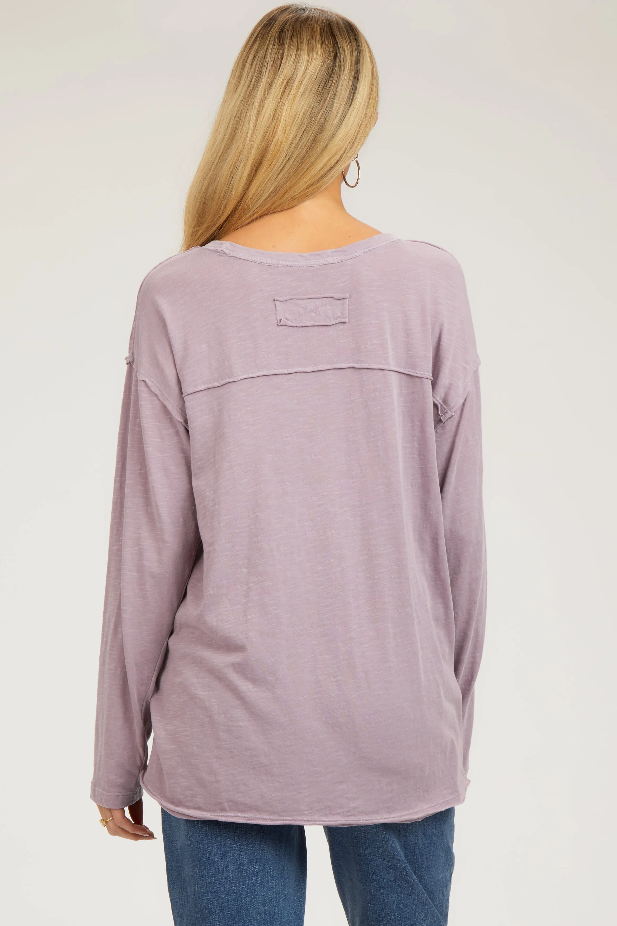 Mauve Mineral Wash Front Pocket Long Sleeve Maternity Top sold by Pinkblush product image thumbnail 3