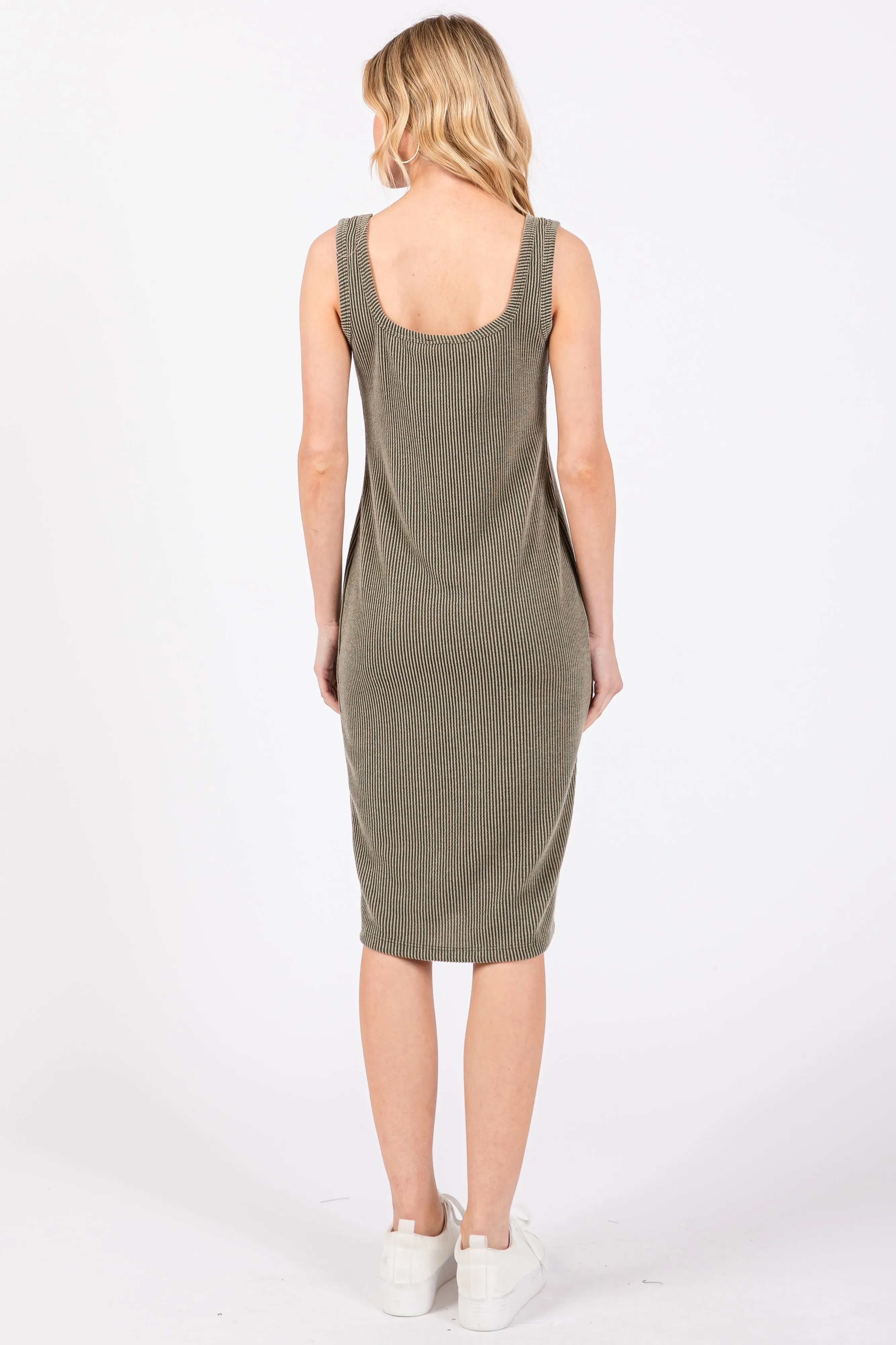 Olive Ribbed Fitted Sleeveless Dress sold by Pinkblush product image thumbnail 3