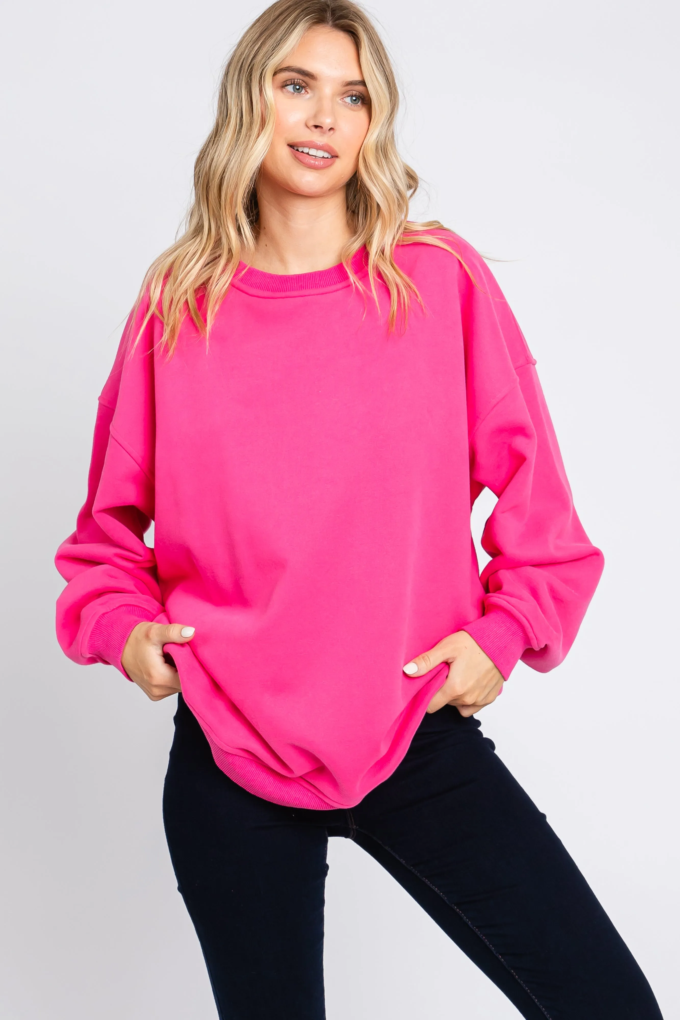 Fuchsia Soft Knit Fleece Lined Sweatshirt sold by Pinkblush product image thumbnail 4