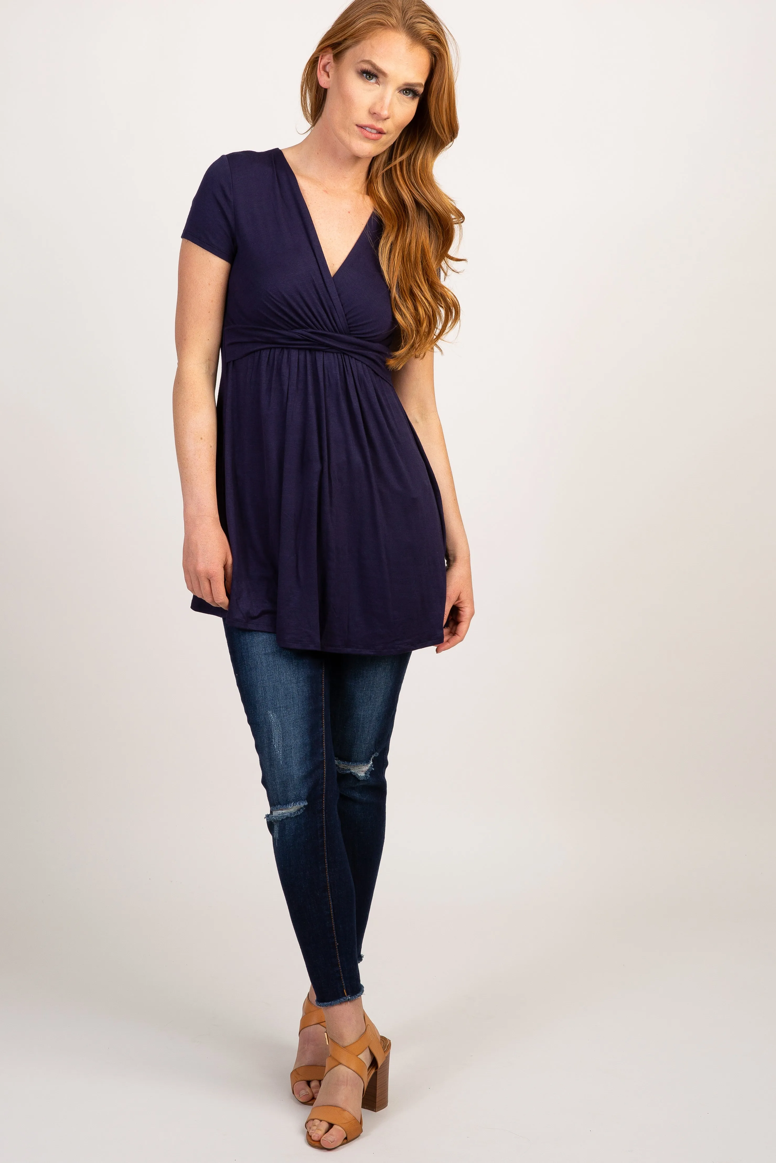 PinkBlush Navy Draped Front Nursing Top sold by Pinkblush product image thumbnail 5