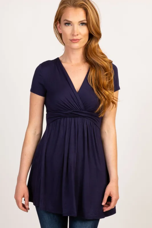 PinkBlush Navy Draped Front Nursing Top sold by Pinkblush