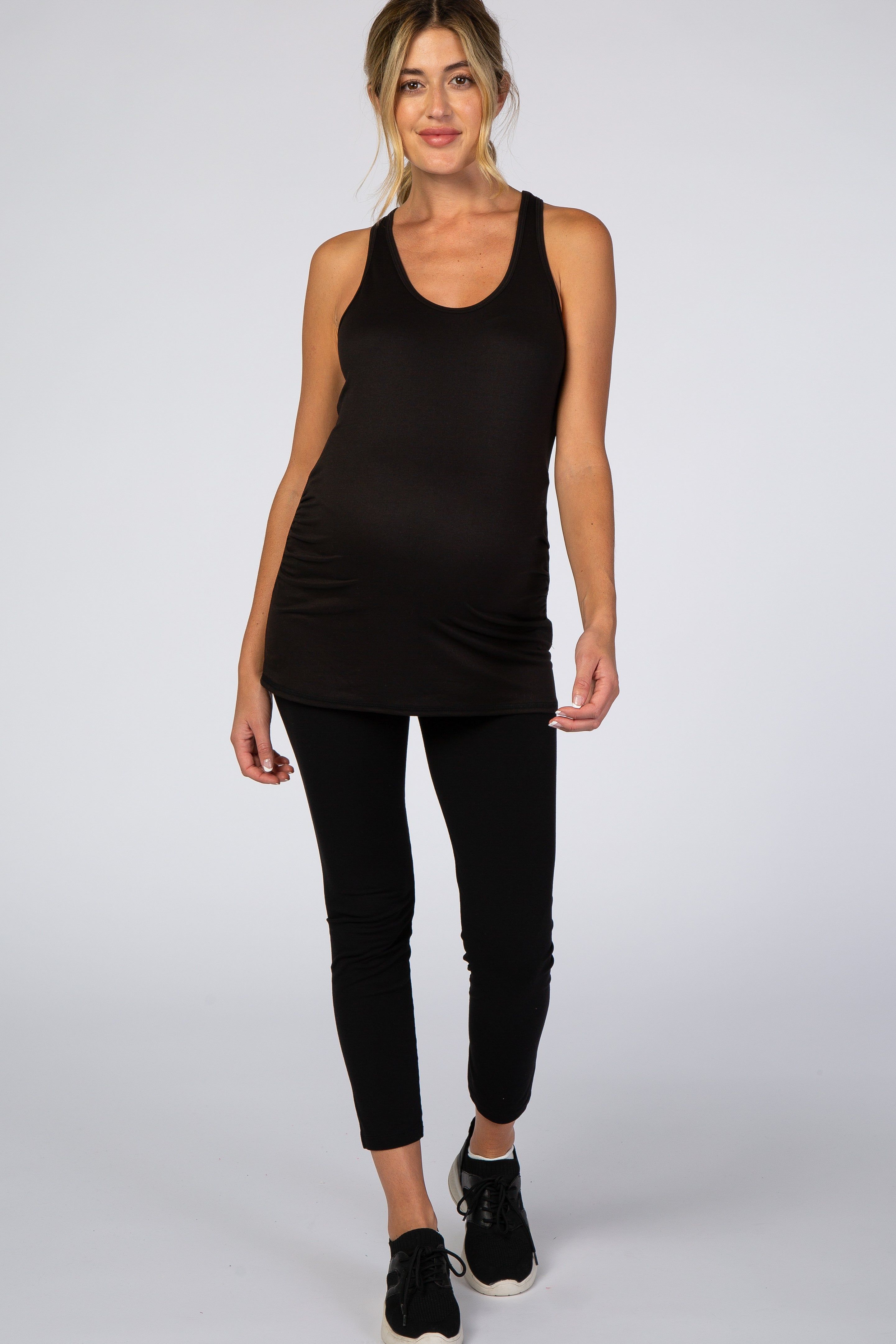 Black Ruched Racerback Maternity Tank Top sold by Pinkblush product image thumbnail 4
