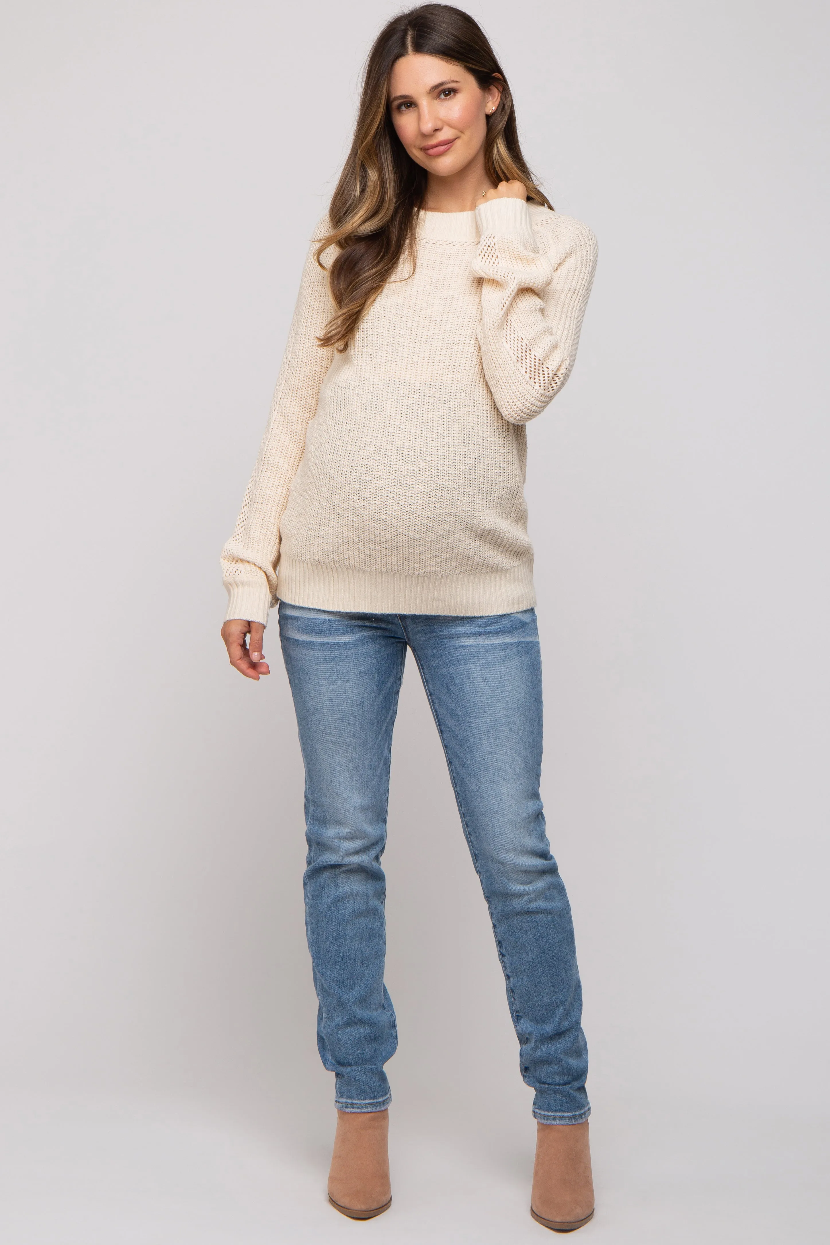 Cream Open Knit Maternity Sweater sold by Pinkblush product image thumbnail 4