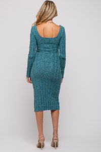Teal Long Sleeve Knit Maternity Sweater Dress sold by Pinkblush