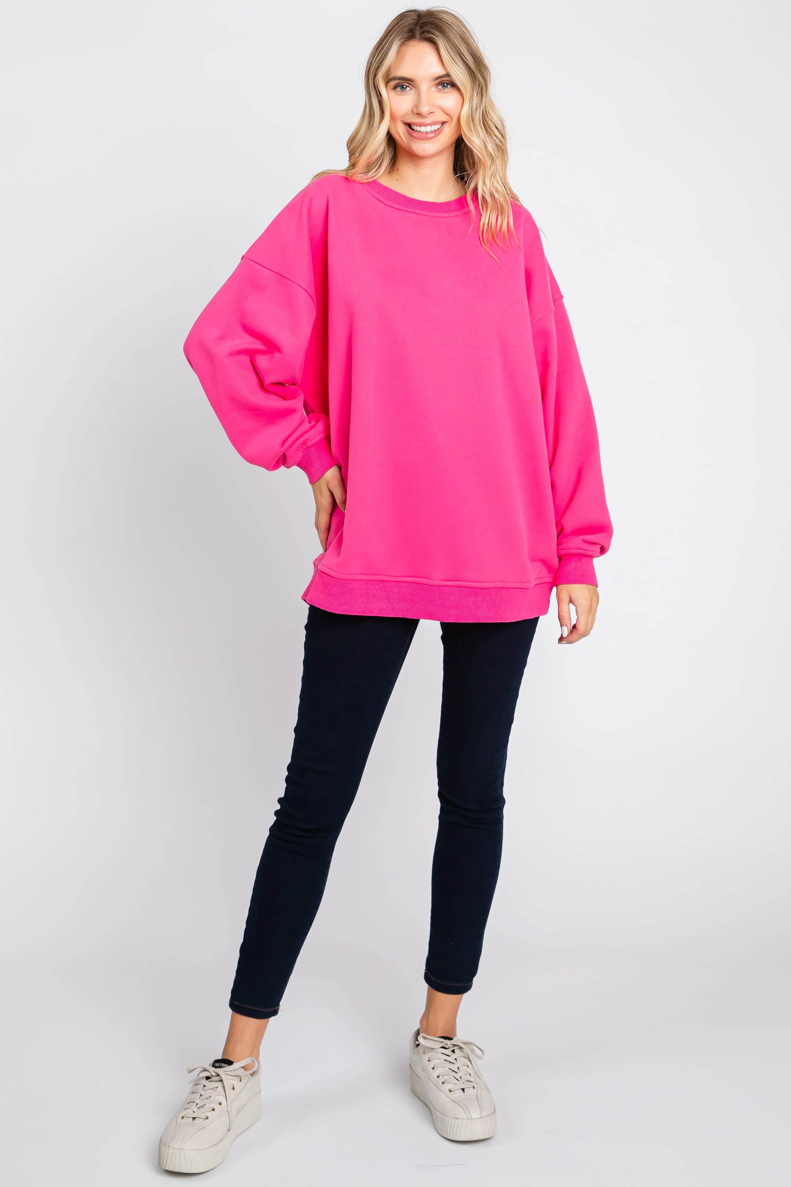 Fuchsia Soft Knit Fleece Lined Sweatshirt sold by Pinkblush product image thumbnail 5