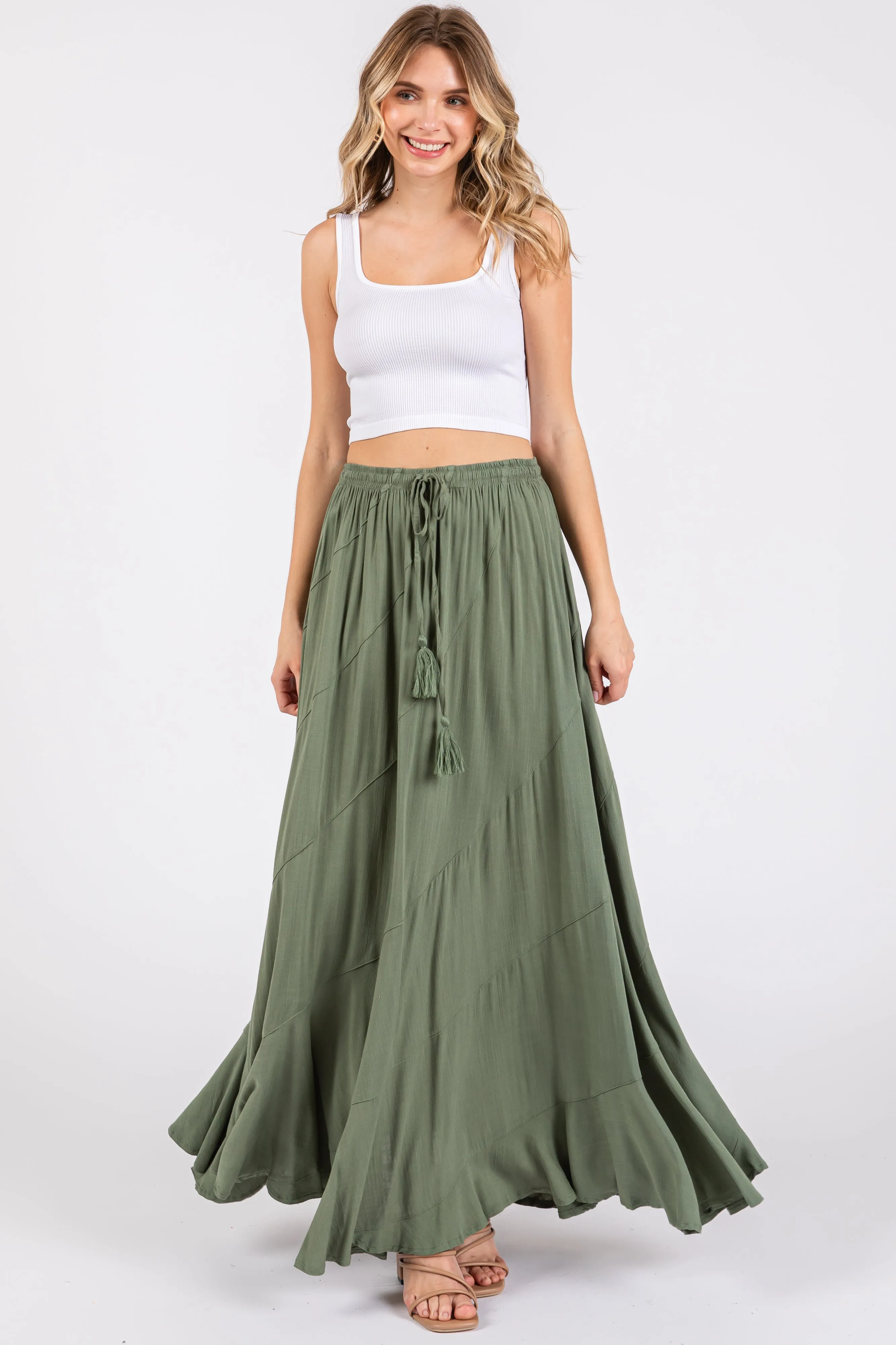 Olive Tassel String Maxi Skirt sold by Pinkblush