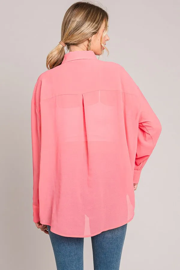 Coral Pink Sheer Button Down Blouse sold by Pinkblush product image thumbnail 3