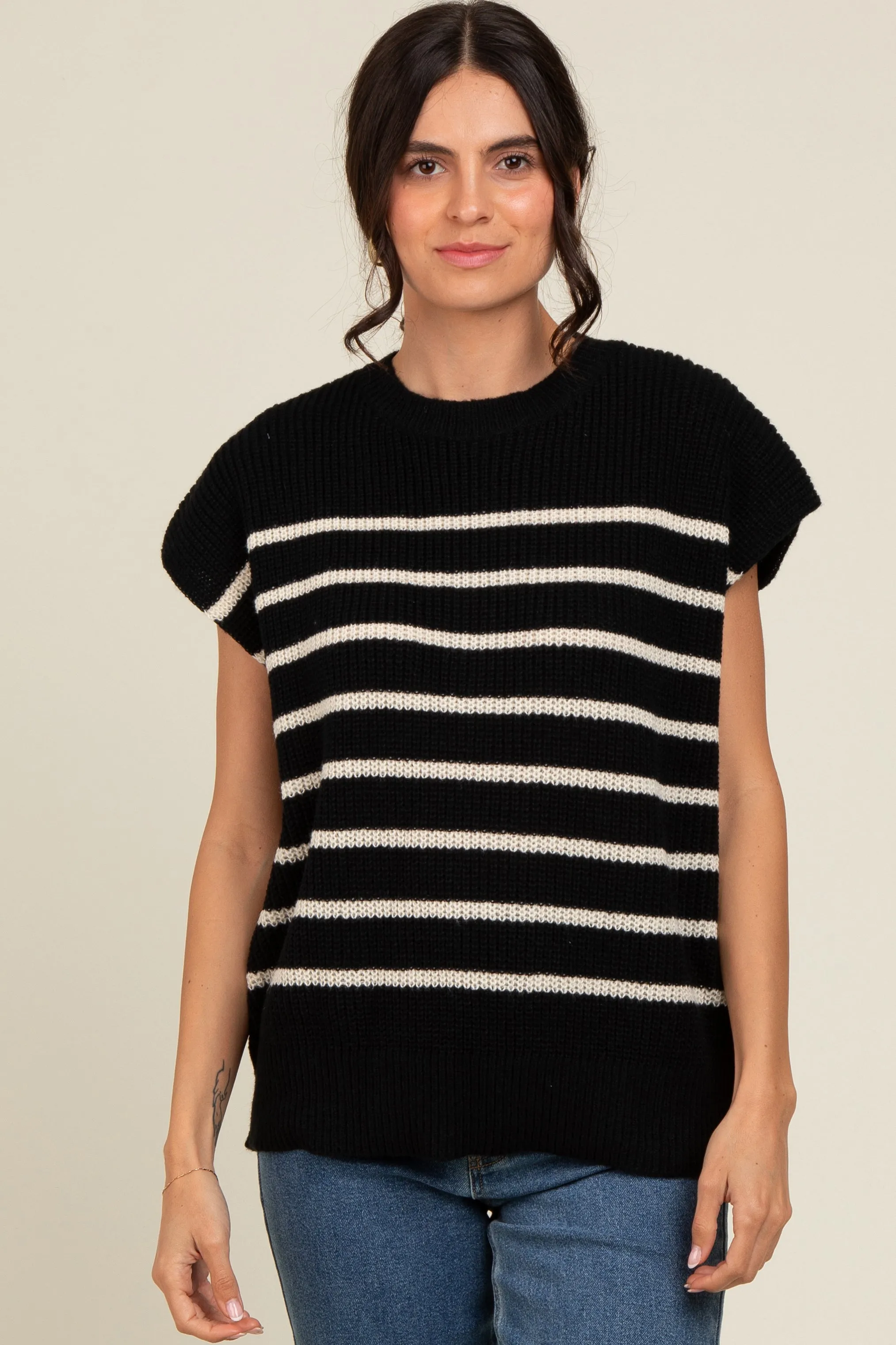 Black Striped Dolman Short Sleeve Maternity Sweater sold by Pinkblush product image thumbnail 4